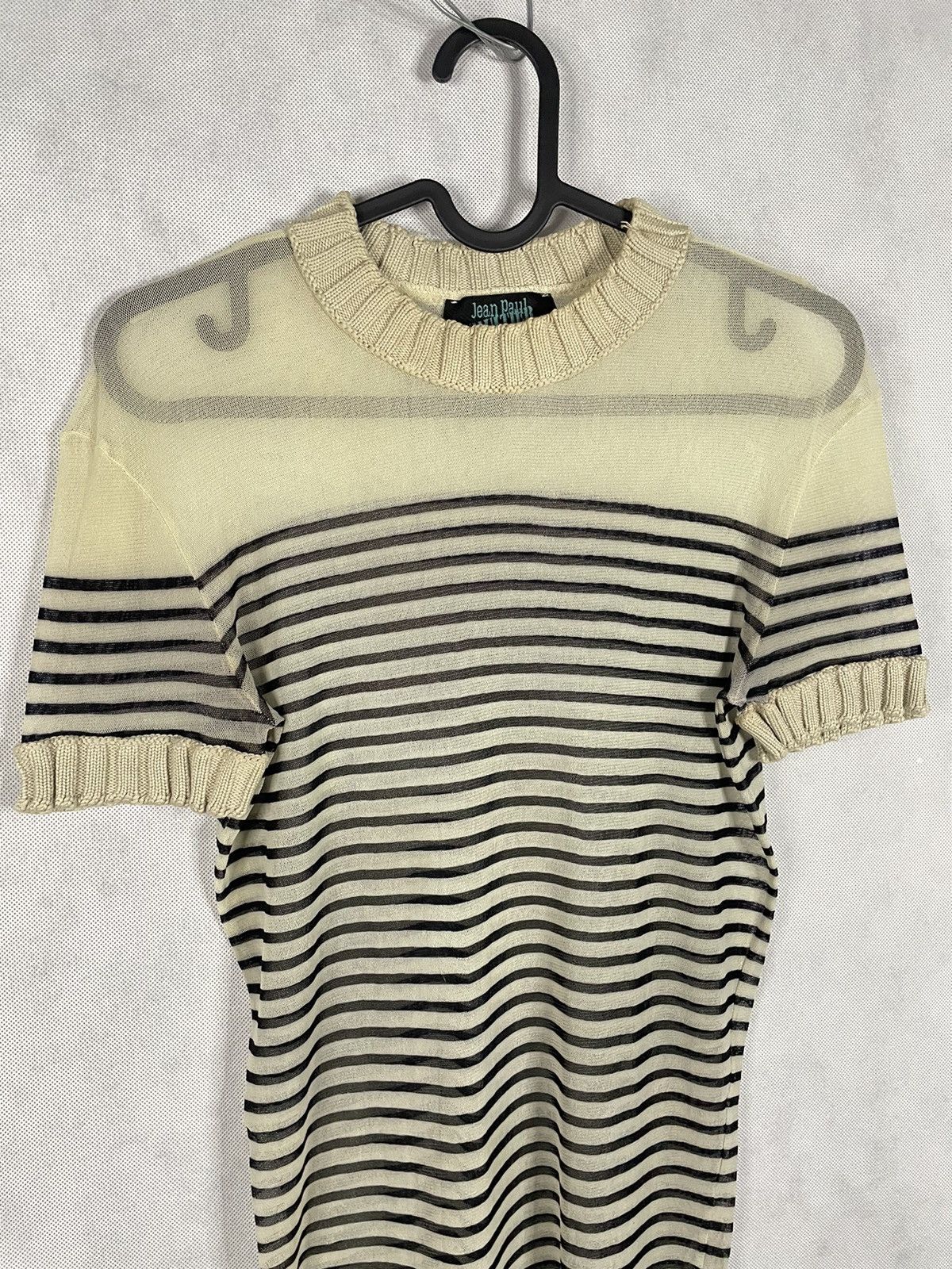 Jean Paul Gaultier × Vintage Jean Paul Gaultier JPG Vintage Striped Mesh Short Sleeve Top Size S / US 4 / IT 40 - 4 Thumbnail