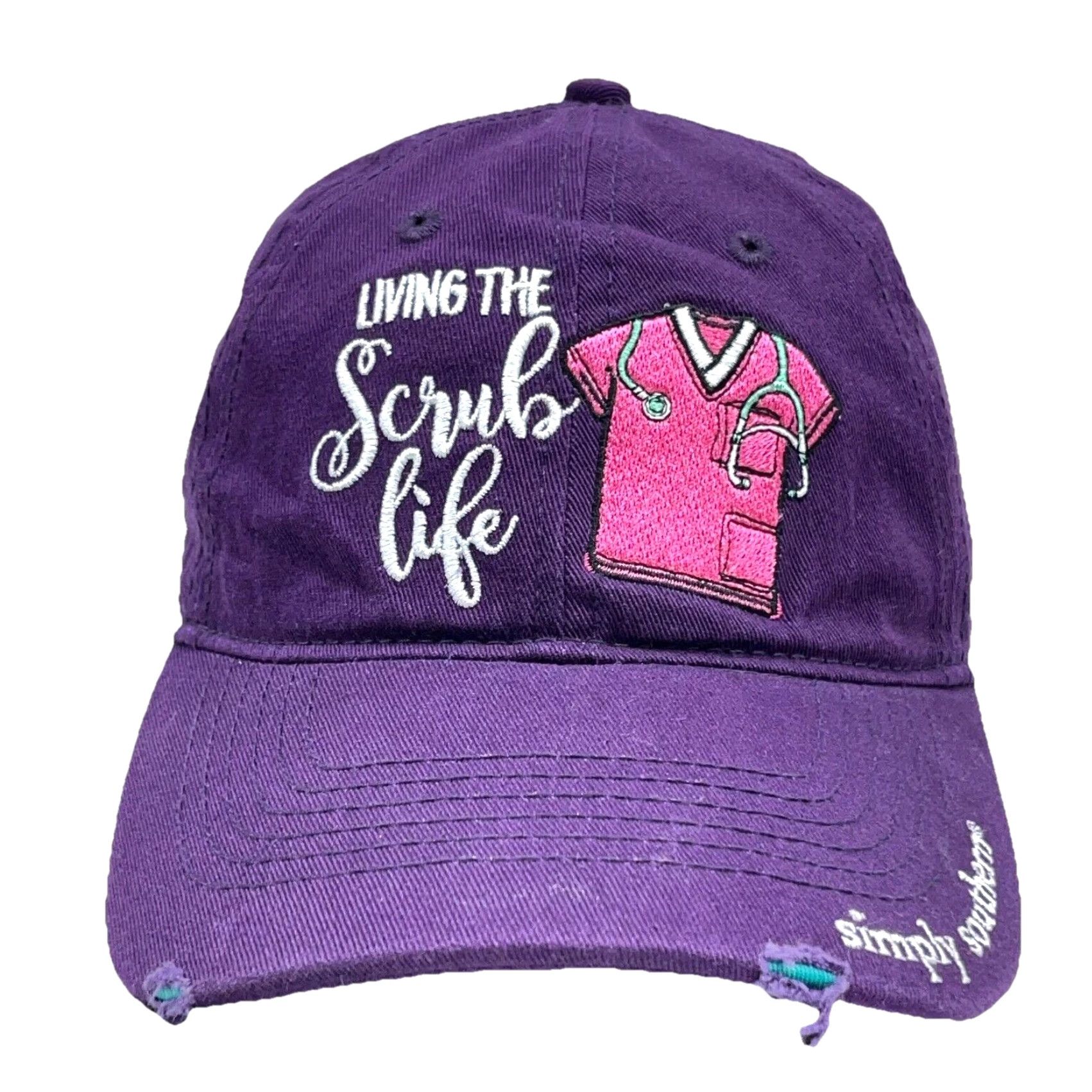 Pinko Simply Southern Hat Purple Pink Adjustable Twill Baseball Cap Womens Scrub Life Nurse Doctor RN Embroidered Heart Love Modern Classic Casual Travel Size ONE SIZE - 2 Thumbnail
