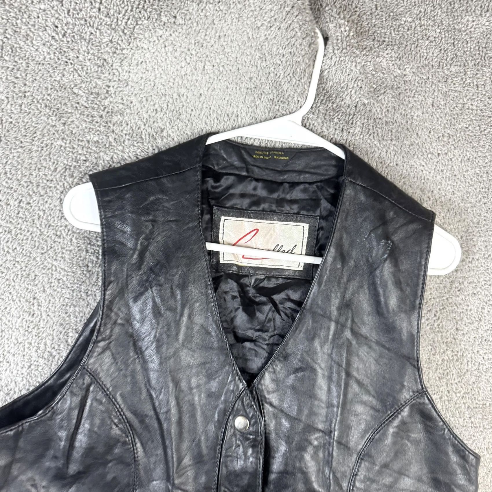 Vintage Excelled Vest Womens Medium Black Leather Snap Front Pockets Biker Moto Size M / US 6-8 / IT 42-44 - 4 Thumbnail