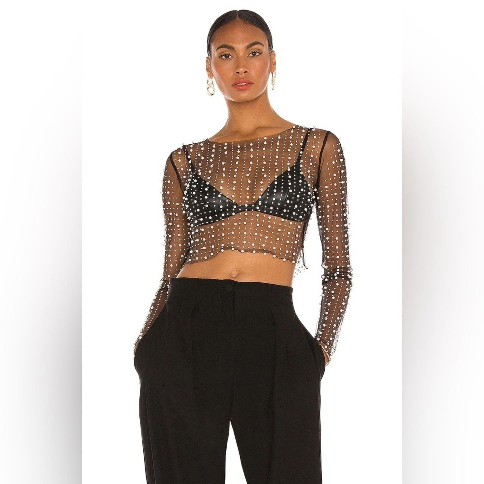REVOLVE REVOLVE x BEACH BUNNY Look and Glisten Pearl Mesh Top XS Size XS / US 0-2 / IT 36-38 - 1 Thumbnail