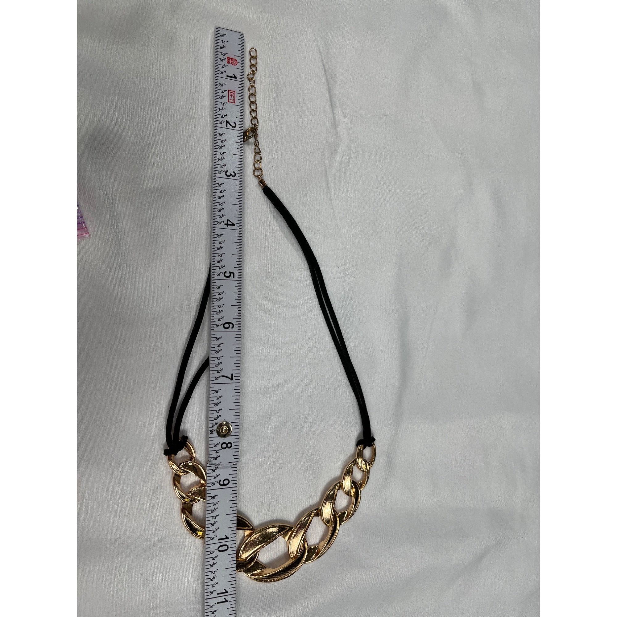 Designer Gold Tone Chain SKU 29 Link Necklace With Black Cord Size ONE SIZE - 4 Thumbnail