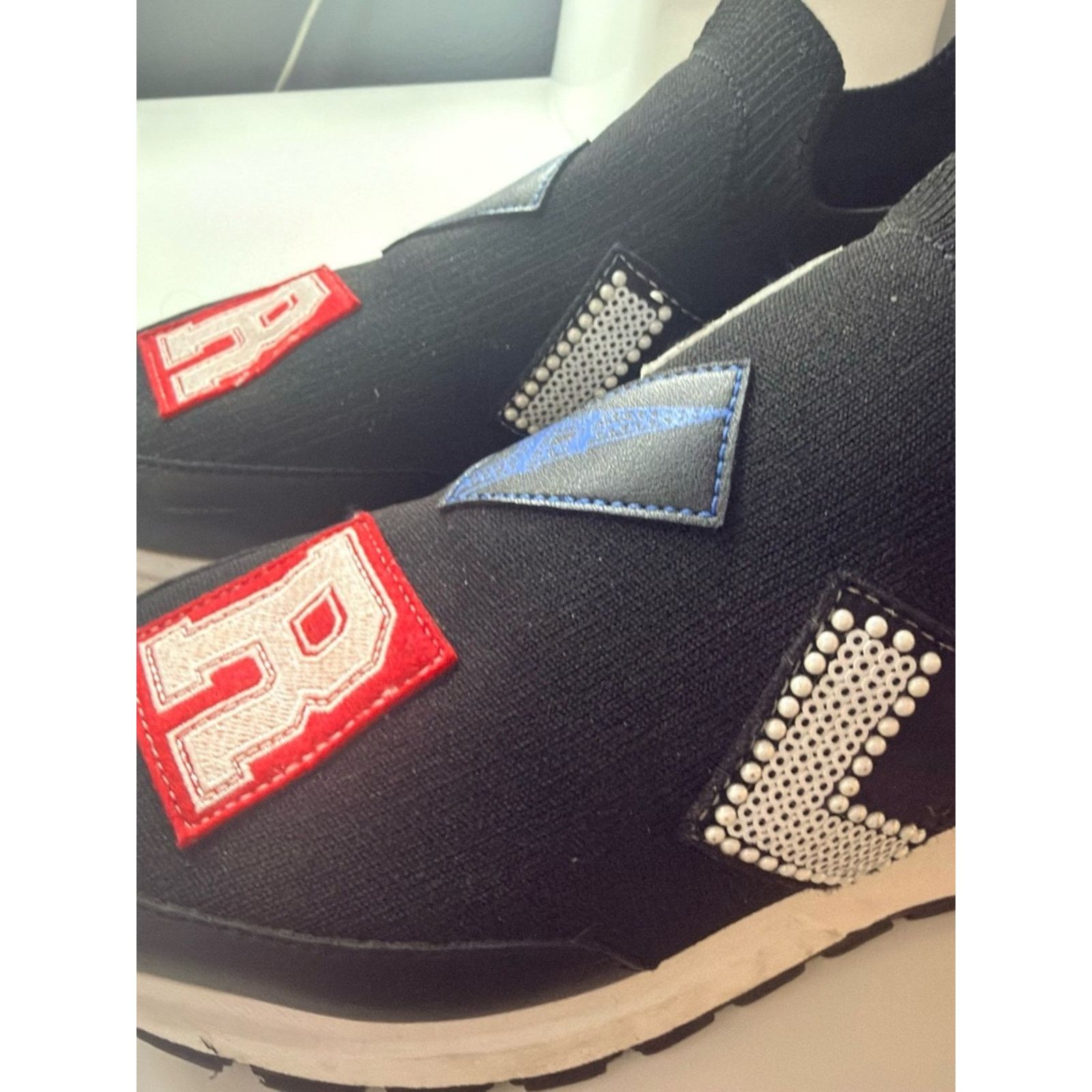 Karl Lagerfeld Karl Lagerfeld Black Slip-On Sneakers with Red, Blue Size US 8.5 / IT 38.5 - 4 Thumbnail
