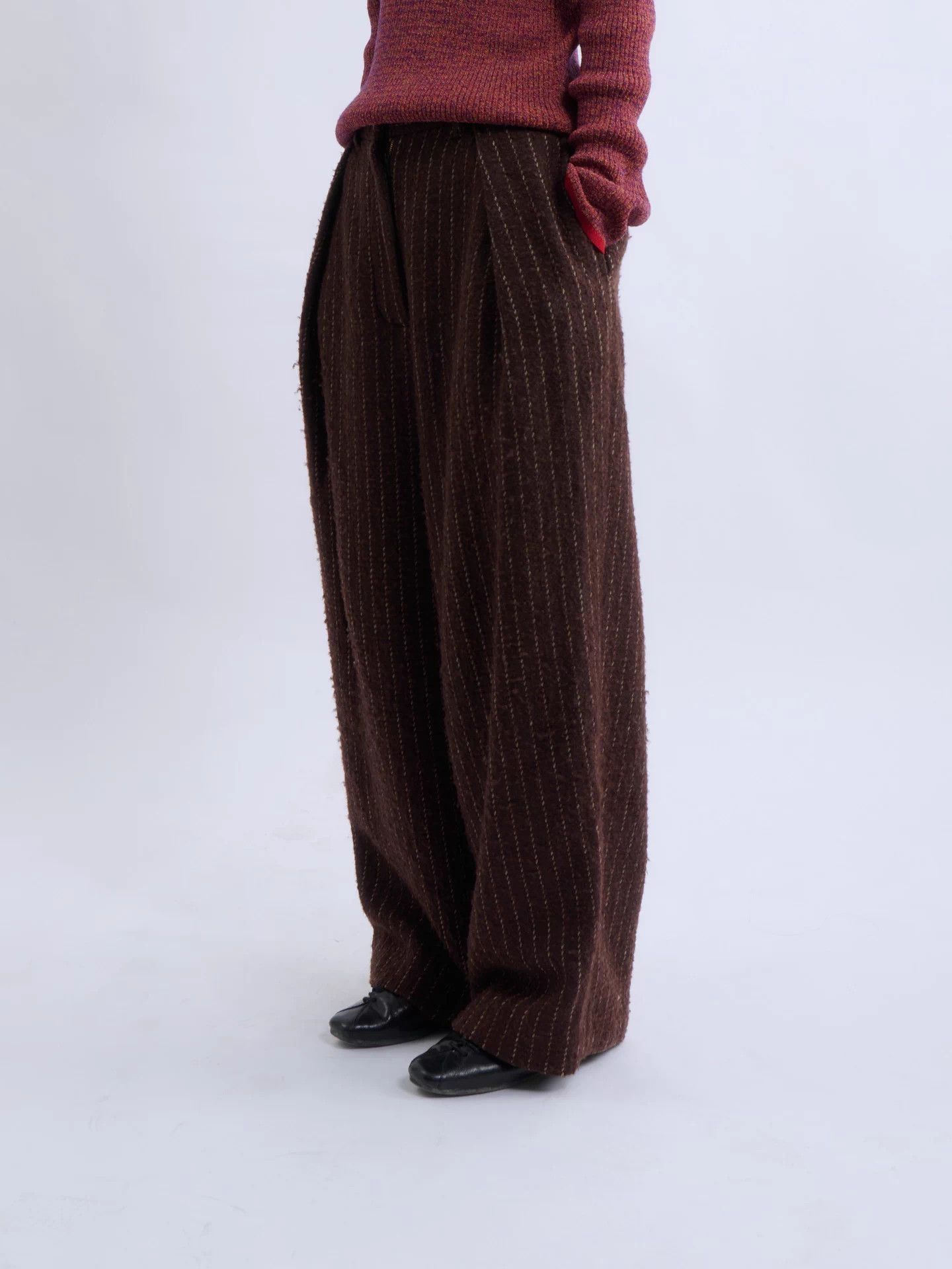 Vivienne Westwood Vivienne Westwood 00s Red Label Burgundy Wool Stripe WLeg 0 Size 24" / US 00 / IT 34 - 2 Thumbnail