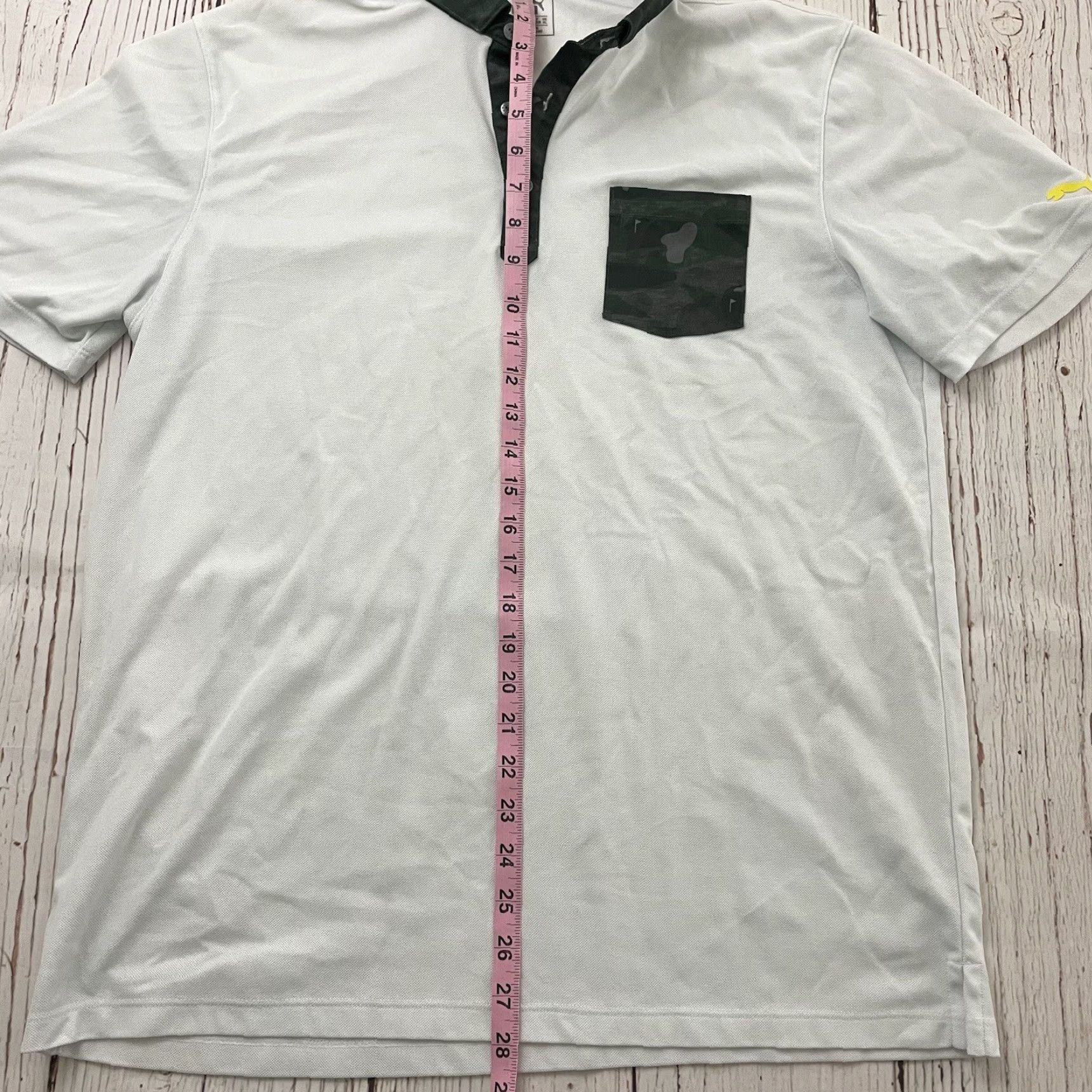 Puma PUMA Short Sleeve Golf Polo Shirt Men L White Green Pocket Camo Button-Up Shirt Size US L / EU 52-54 / 3 - 4 Thumbnail