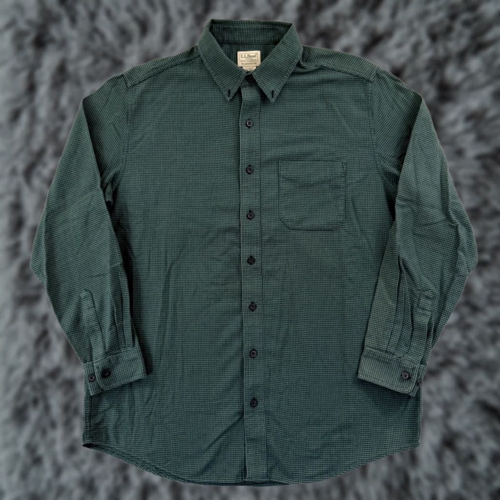 Vintage L.L. Bean Shirt Mens LT Green Houndstooth Button-Down Regular Fit Tall Large Button-Up Casual, Workwear, Travel, Formal, Vintage: No Size US L / EU 52-54 / 3 - 1 Thumbnail