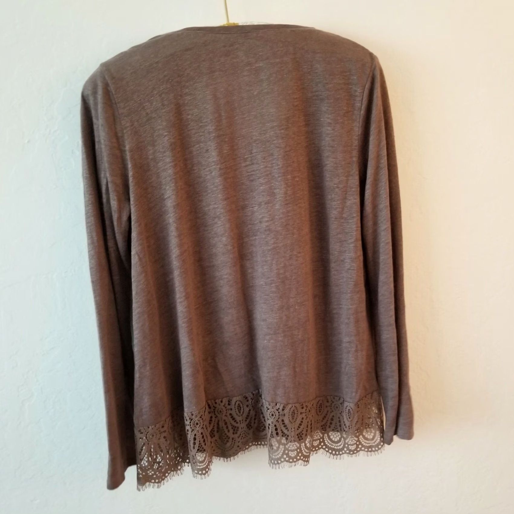 Vintage Garnet Hill Womens Scoop Neck Long Sleeve Lace Trim Top Brown Size Medium Size M / US 6-8 / IT 42-44 - 2 Thumbnail