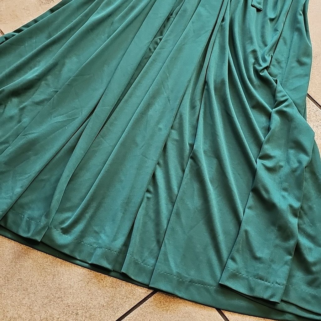 The Unbranded Brand Victor Costa Green Neck Tie Maxi Flowy Long Sleeve Dress M Size M / US 6-8 / IT 42-44 - 3 Thumbnail