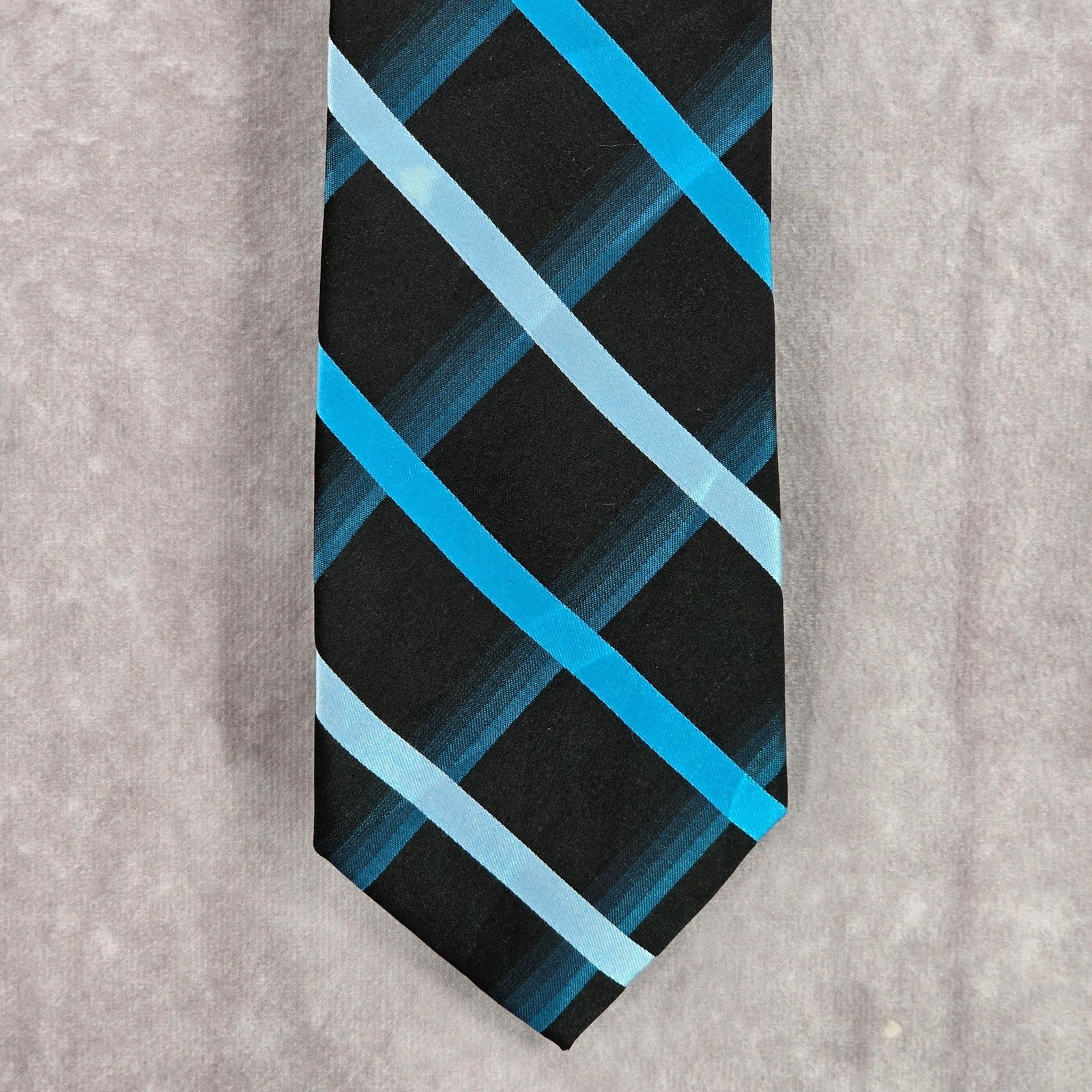 Croft & Barrow Croft & Barrow Blue Black Plaid Stripe 100% Silk Neck Tie Size 30 - 1 Thumbnail