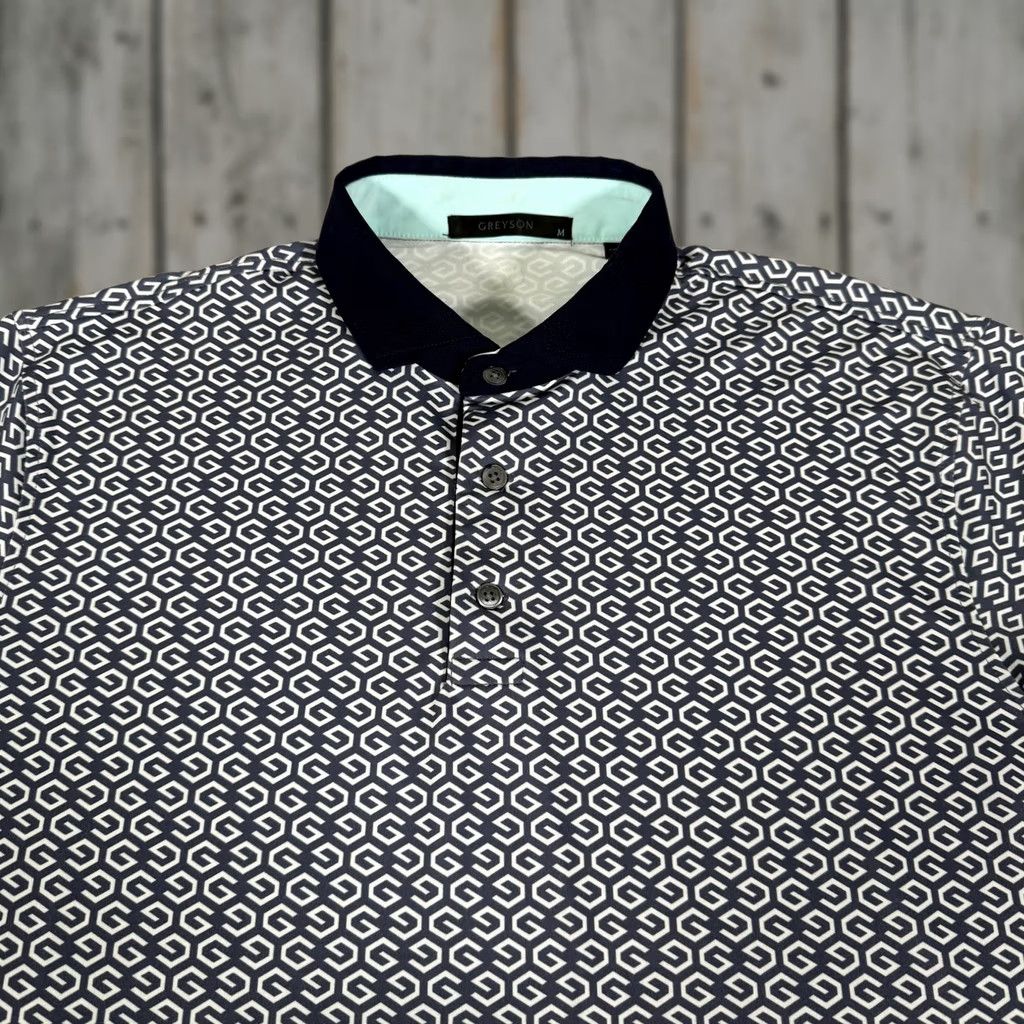 Vintage Greyson Polo Shirt Mens Medium Blue Geometric Print Golf Polo Stretch Performance Moisture Wicking Size US M / EU 48-50 / 2 - 1 Thumbnail