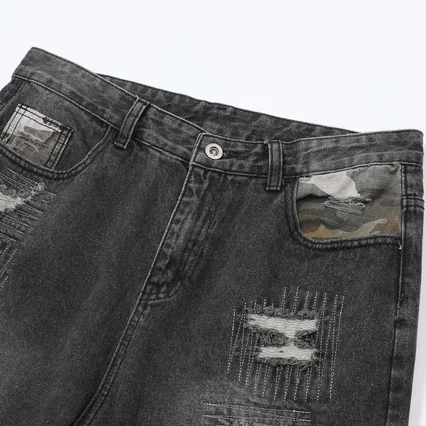 VIBE Camouflage Patchwork Hole Bottom Jeans Size US 33 - 3 Thumbnail