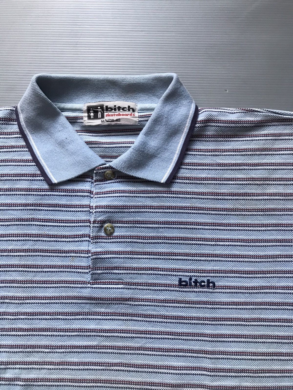 Hook-Ups × Hysteric Glamour Vintage 90s Bitch Skateboards Polo Shirt Stripe blue colar Size US M / EU 48-50 / 2 - 14 Thumbnail