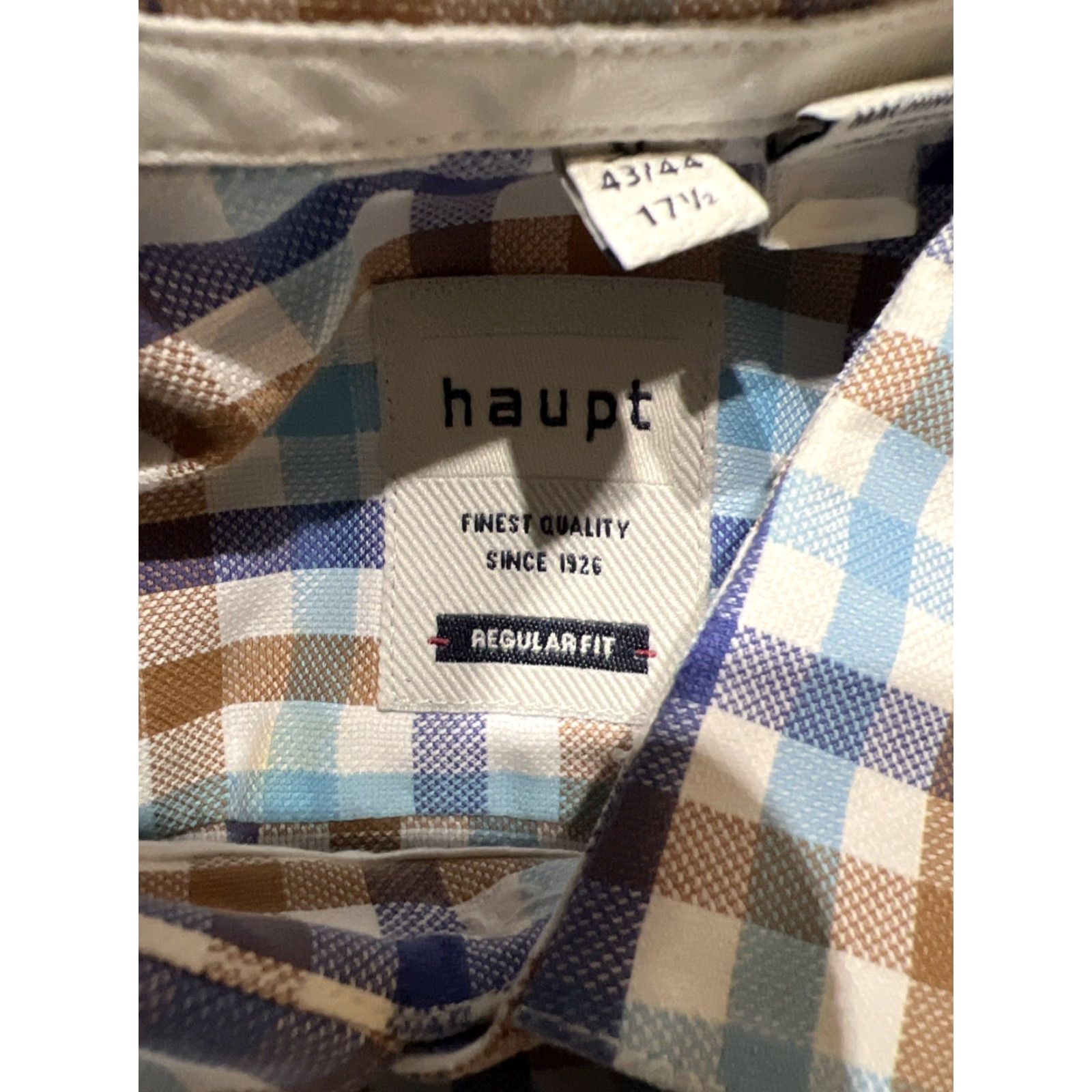 Vintage Haupt Mens Dress Shirt XL Long Sleeve Plaid Blue Business Formal Workwear 17.5 Neck Size 46R - 5 Thumbnail