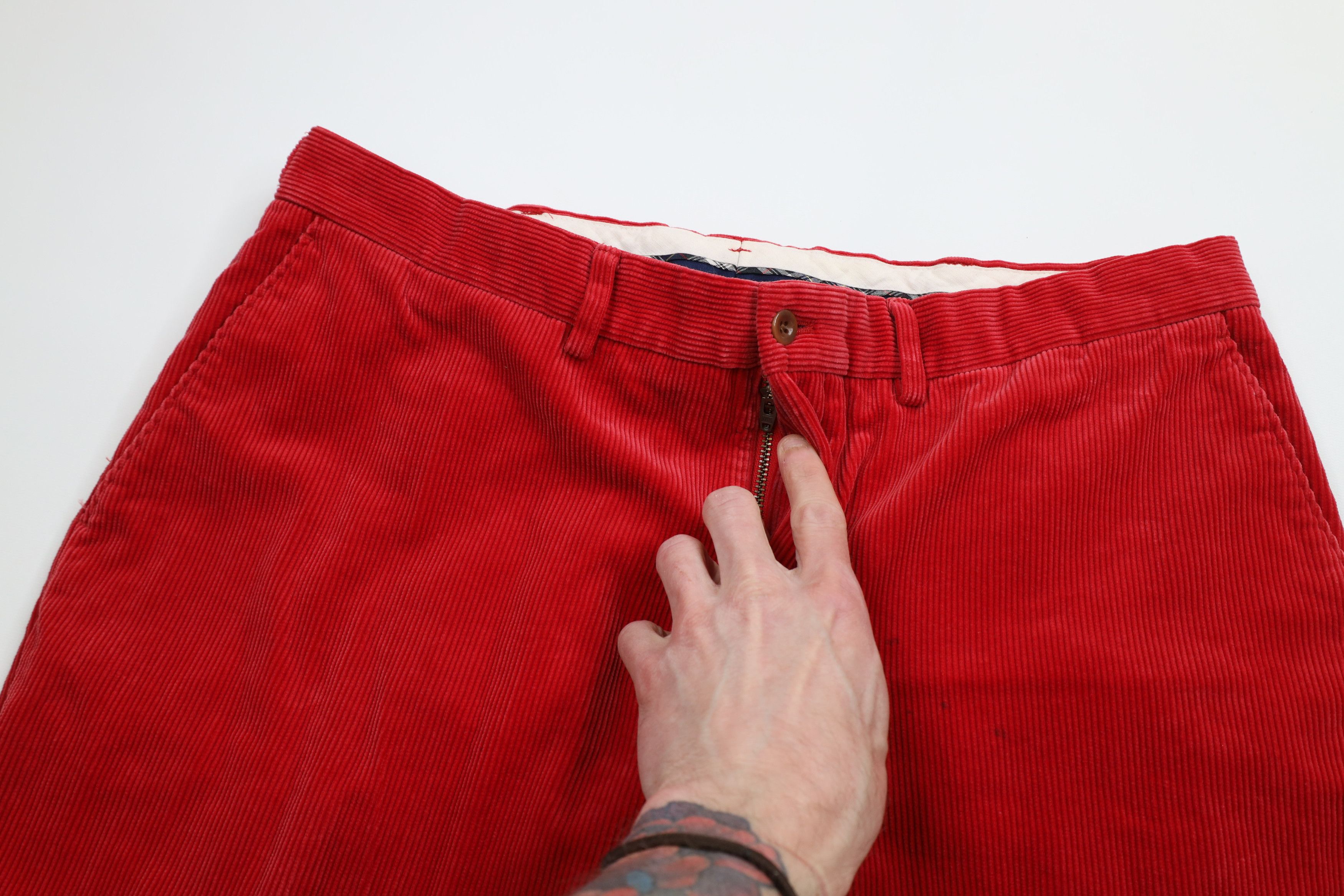 Ralph Lauren × Vintage Vintage 90s Ralph Lauren Heavy Wide Leg Corduroy Pants Red Size US 36 / EU 52 - 8 Thumbnail