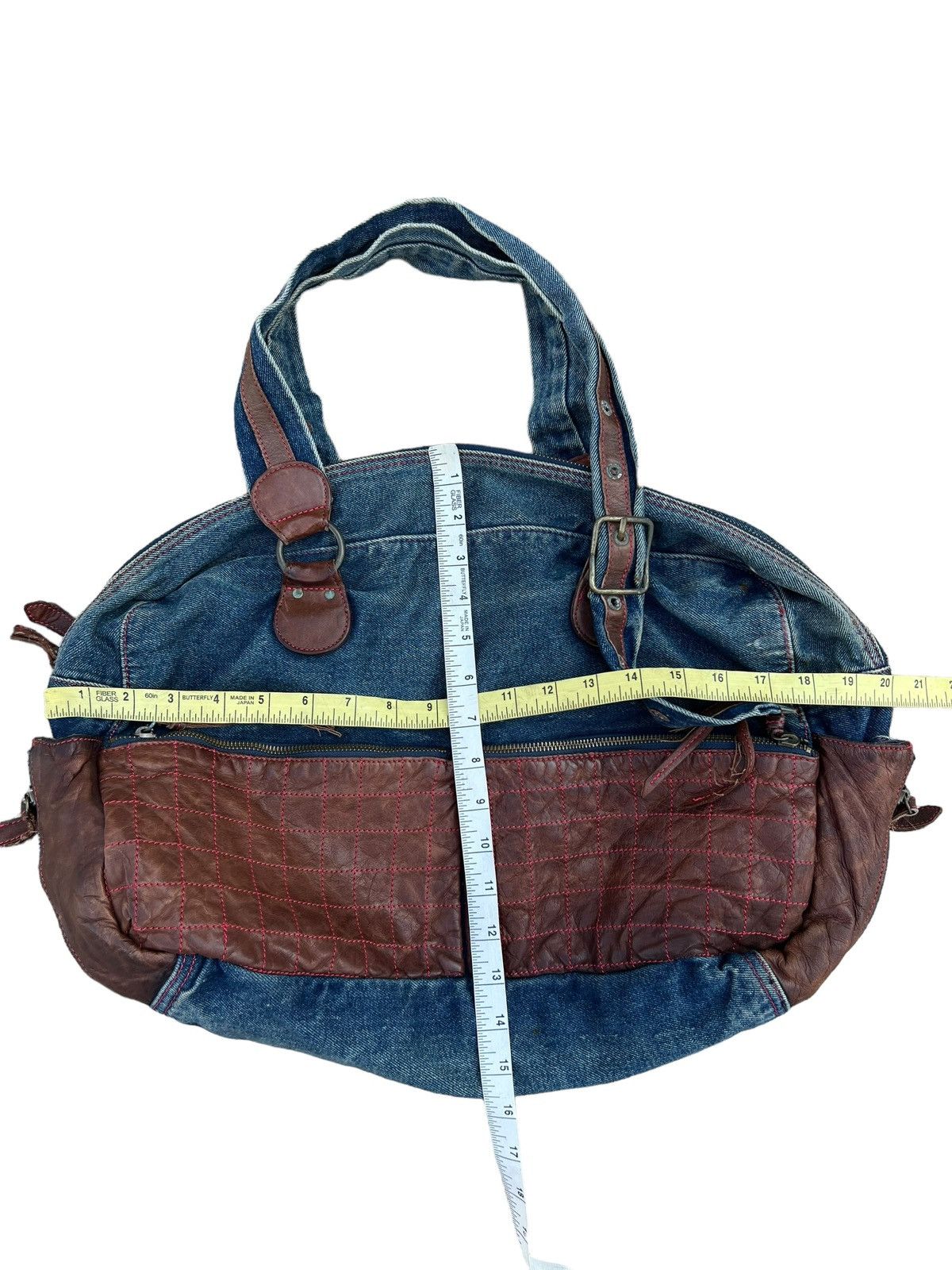 Vintage And A Japan Distress Fade Denim Cowhide Leather Large Bag Size ONE SIZE - 25 Thumbnail