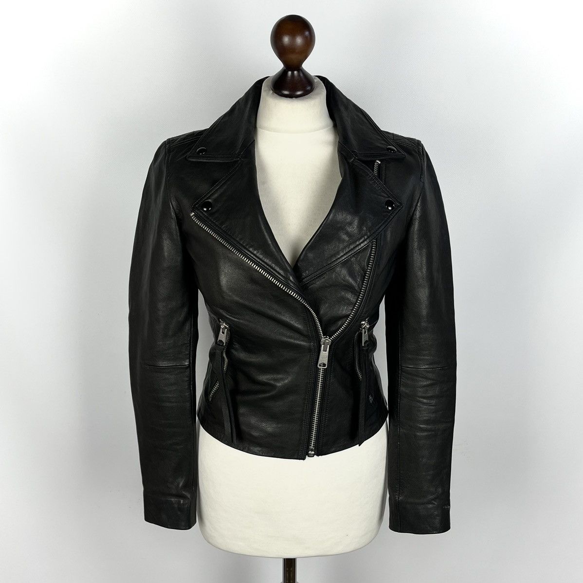 Allsaints Ladies AllSaints Dalby Biker black leather jacket Size XS / US 0-2 / IT 36-38 - 1 Thumbnail
