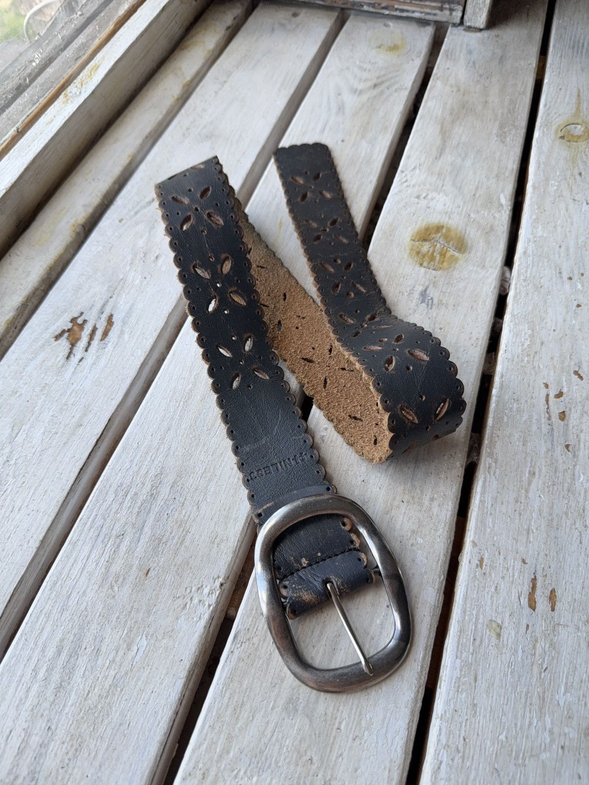 00s スタッズ crocodile belt archive vkei y2k Y2k/2000s Faux Alligator Leather Pattern With Detailed Metal