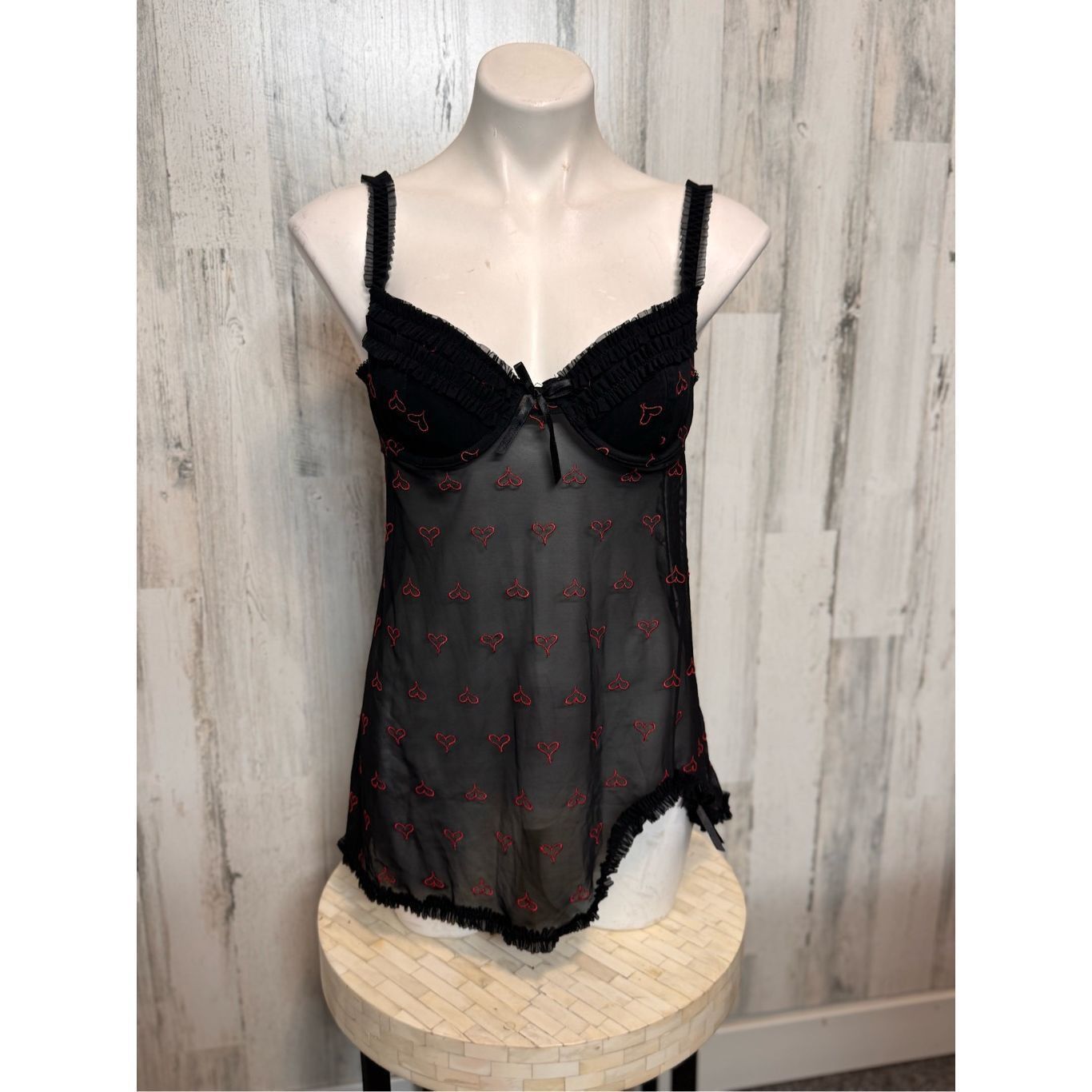 Native Native Intimates Black Sheer Babydoll Lingerie with Red Hear Size ONE SIZE - 3 Thumbnail