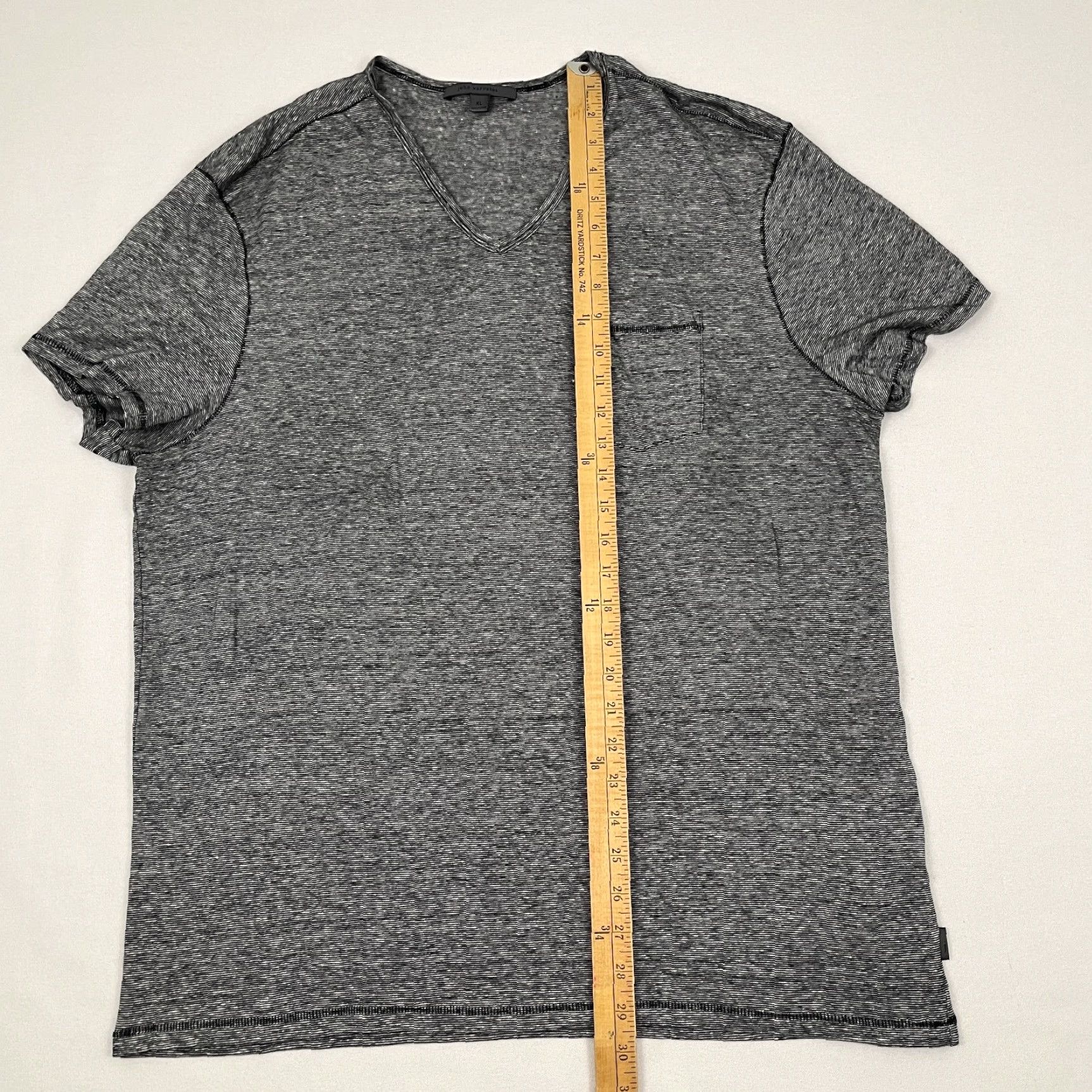 John Varvatos John Varvatos Shirt Mens XL Gray Linen Cotton Driggs V-Neck Feeder Stripe Casual Size US XL / EU 56 / 4 - 4 Thumbnail