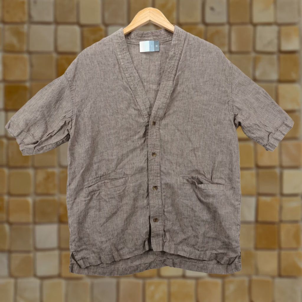 Kith Kith Shirt Mens Large V-Neck Button-Up Striped Light Brown Linen Short Sleeve Kimono Size US L / EU 52-54 / 3 - 1 Thumbnail
