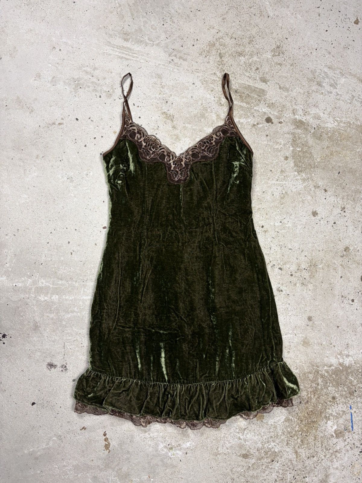 Dolce & Gabbana Vintage 2006 Dolce & Gabbana Velvet Green Mini Dress Lace Size M / US 6-8 / IT 42-44 - 1 Thumbnail