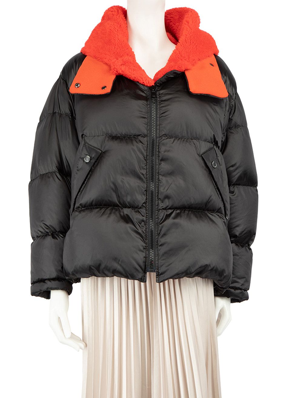 image of YVES Salomon Black Shearling Trim Puffer Down Jacket, Women's (Size XS)