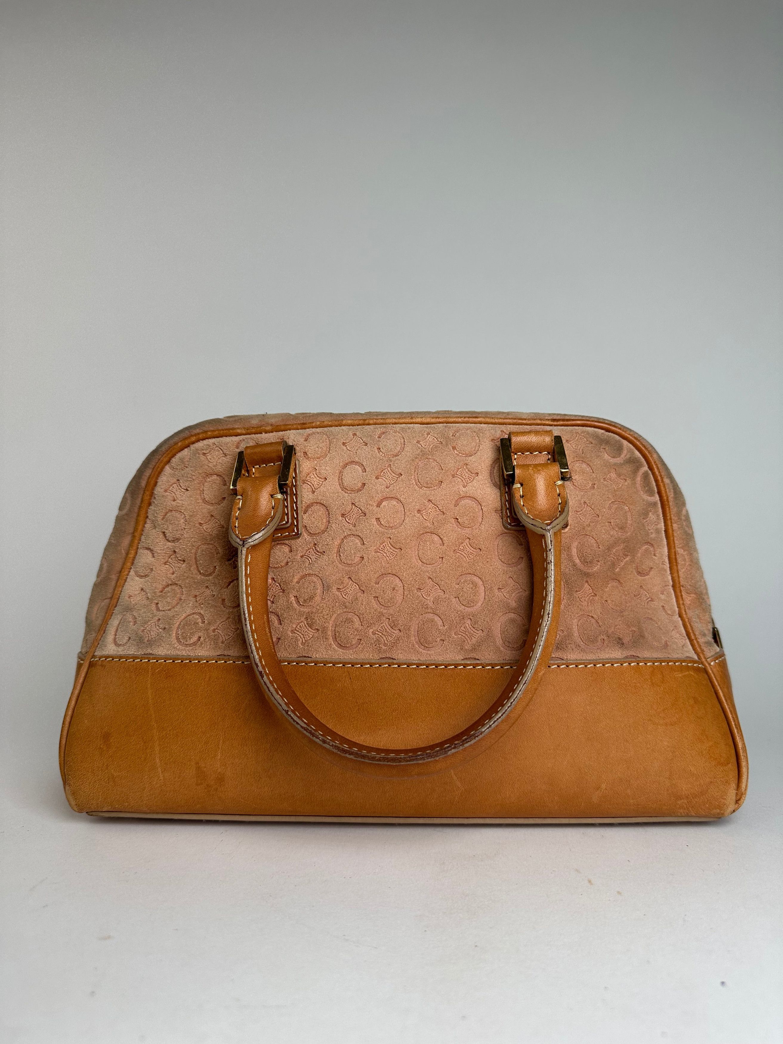 Celine Vintage Paris Triomphe Monogram Leather Velour Leather Handb Size ONE SIZE - 1 Thumbnail