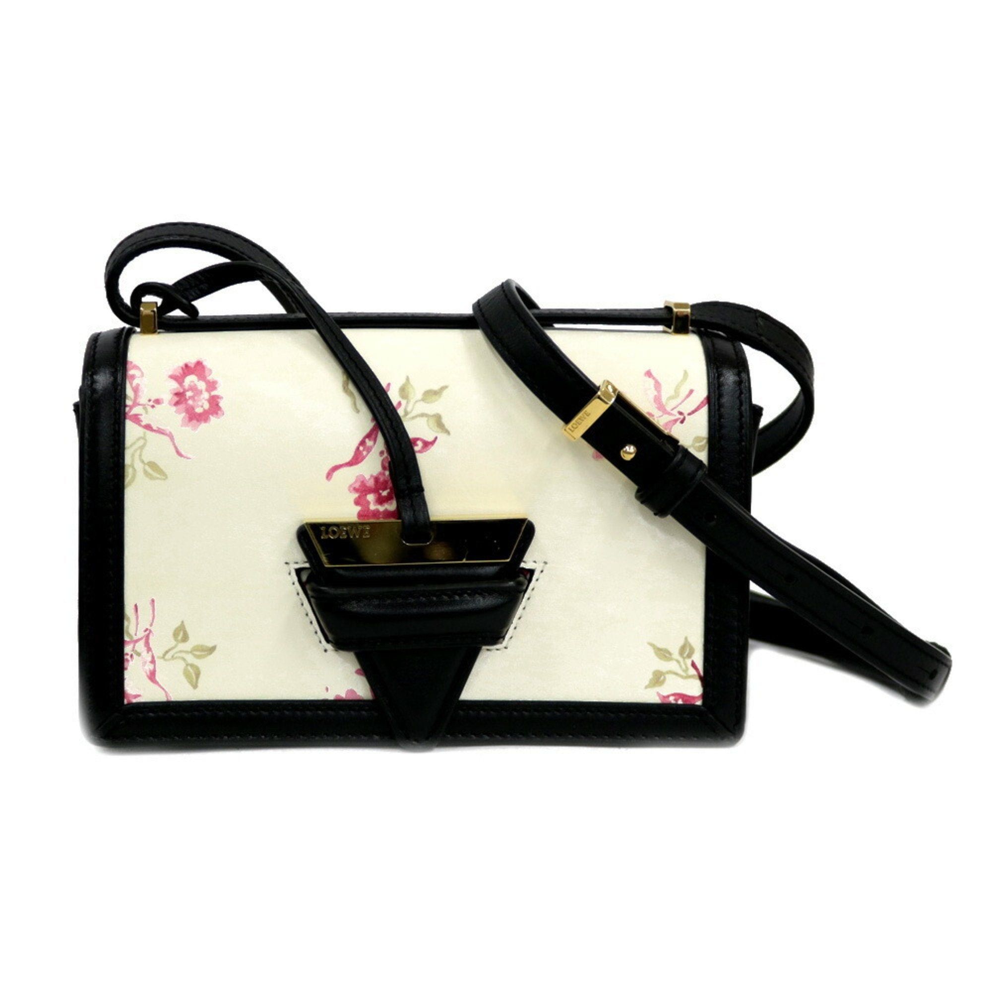 image of Loewe Shoulder Bag Flower Pattern White Ladies in Black, Women's