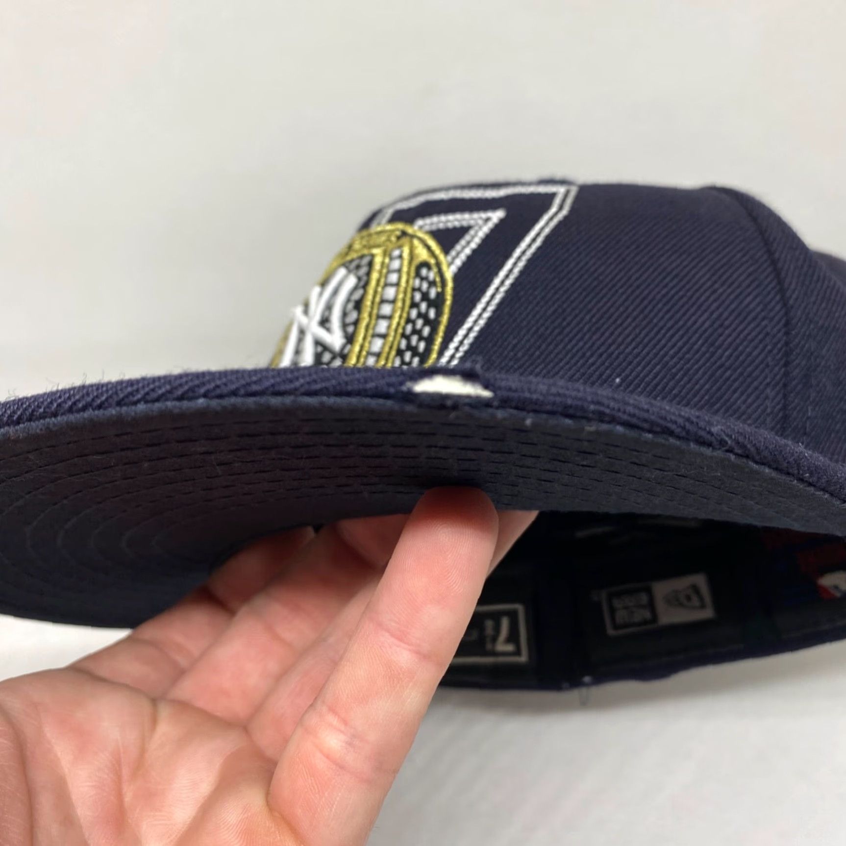 Vintage New Era Hat 7 1/4 Blue Baseball Cap Wool 27 Rings New York Yankess Size ONE SIZE - 4 Thumbnail