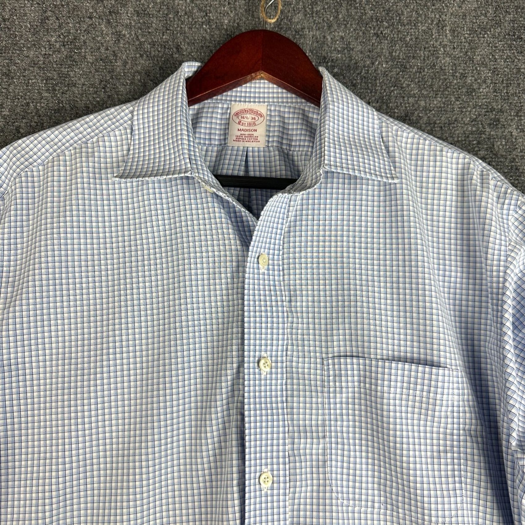 Brooks Brothers Brooks Brothers Madison Shirt Mens 16.5 Non Iron Blue White Check Cott Button Up Size US XL / EU 56 / 4 - 4 Thumbnail