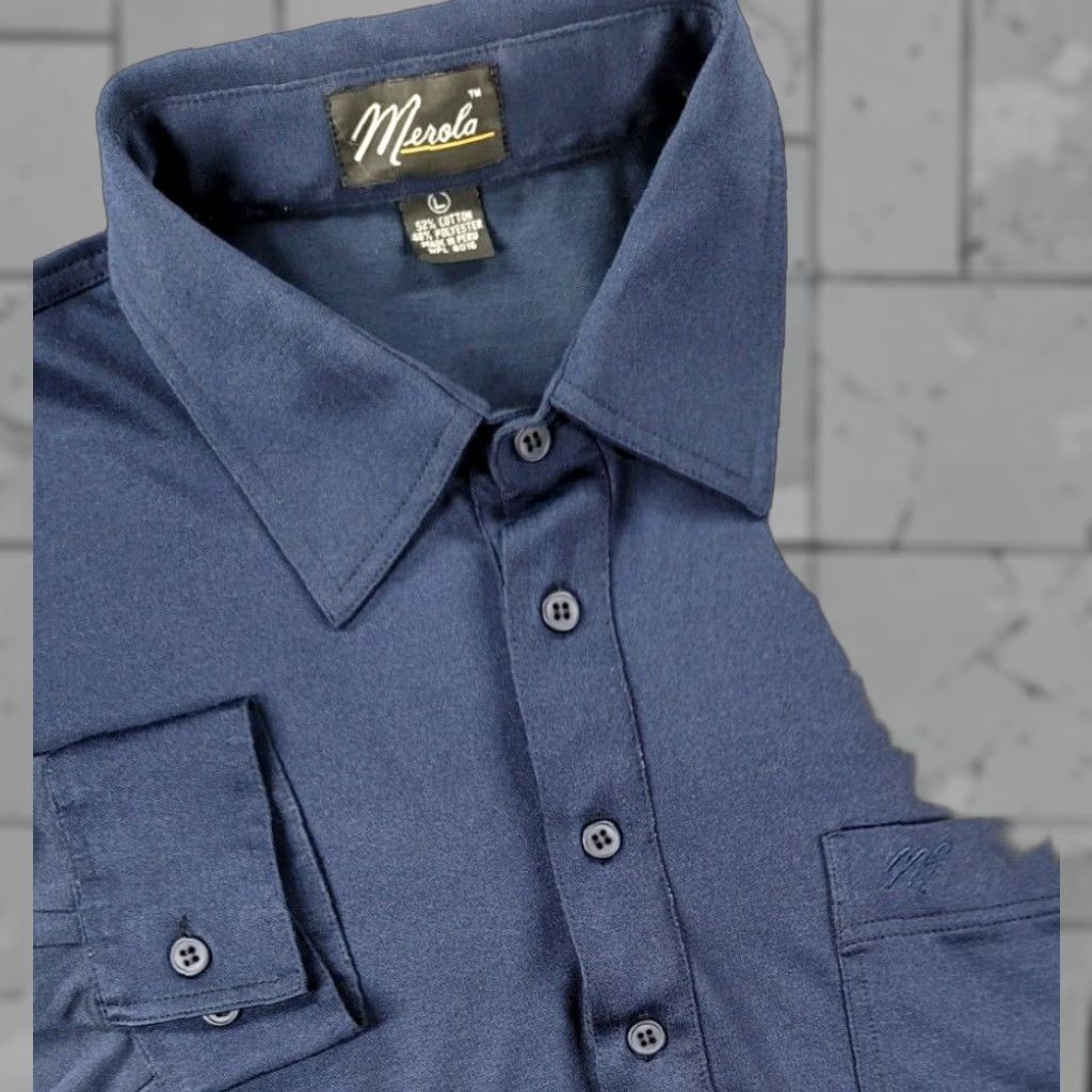 Vintage Merola Polo Shirt Mens Long Sleeve Blue Pocket Vintage Sz L Shirt Size US L / EU 52-54 / 3 - 1 Thumbnail