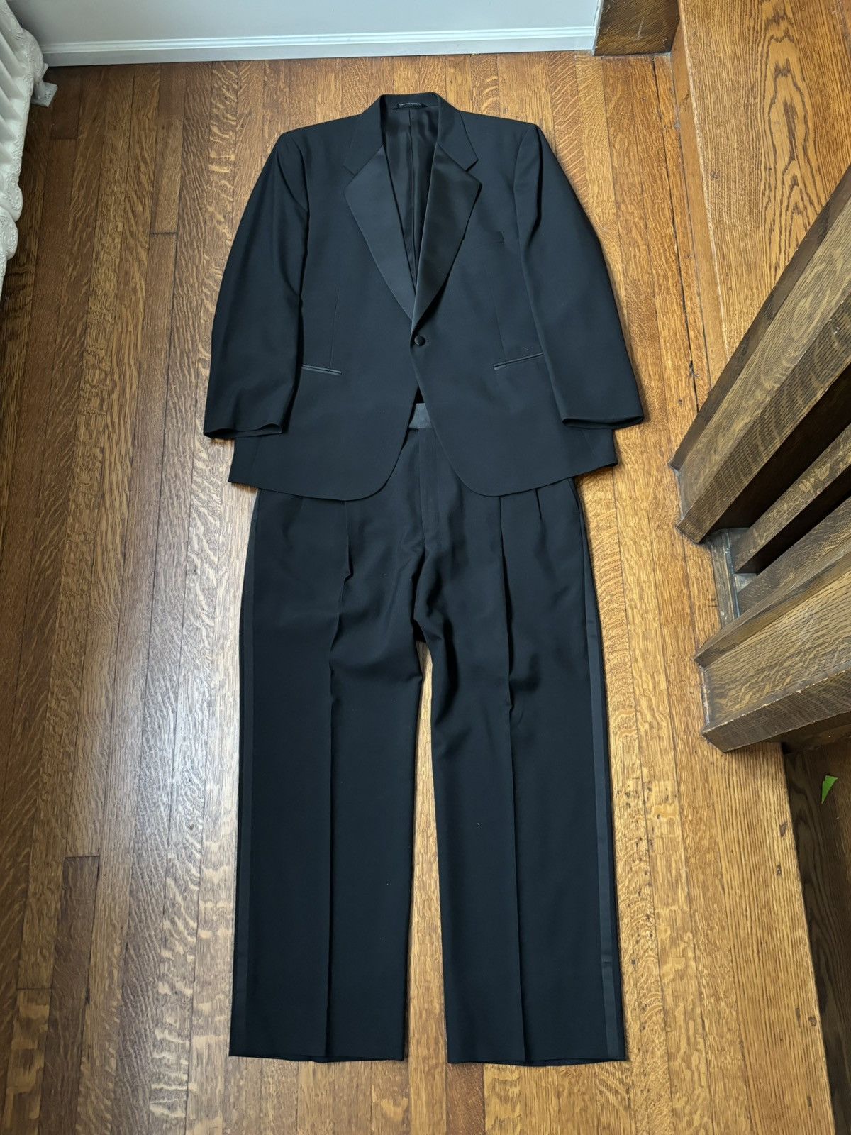 Vintage 90s Vintage Tuxedo 1990s 2-Piece Suit Set Black Tux Formal L Size 44R - 20 Thumbnail