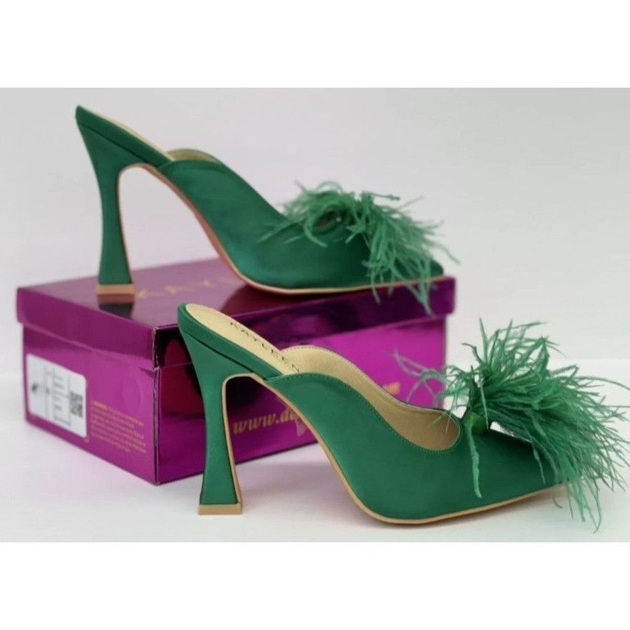 Other KAYLEEN / Cailin-20/ Green Satin / Feathered / Mule Heels/ Size US 8.5 / IT 38.5 - 6 Thumbnail