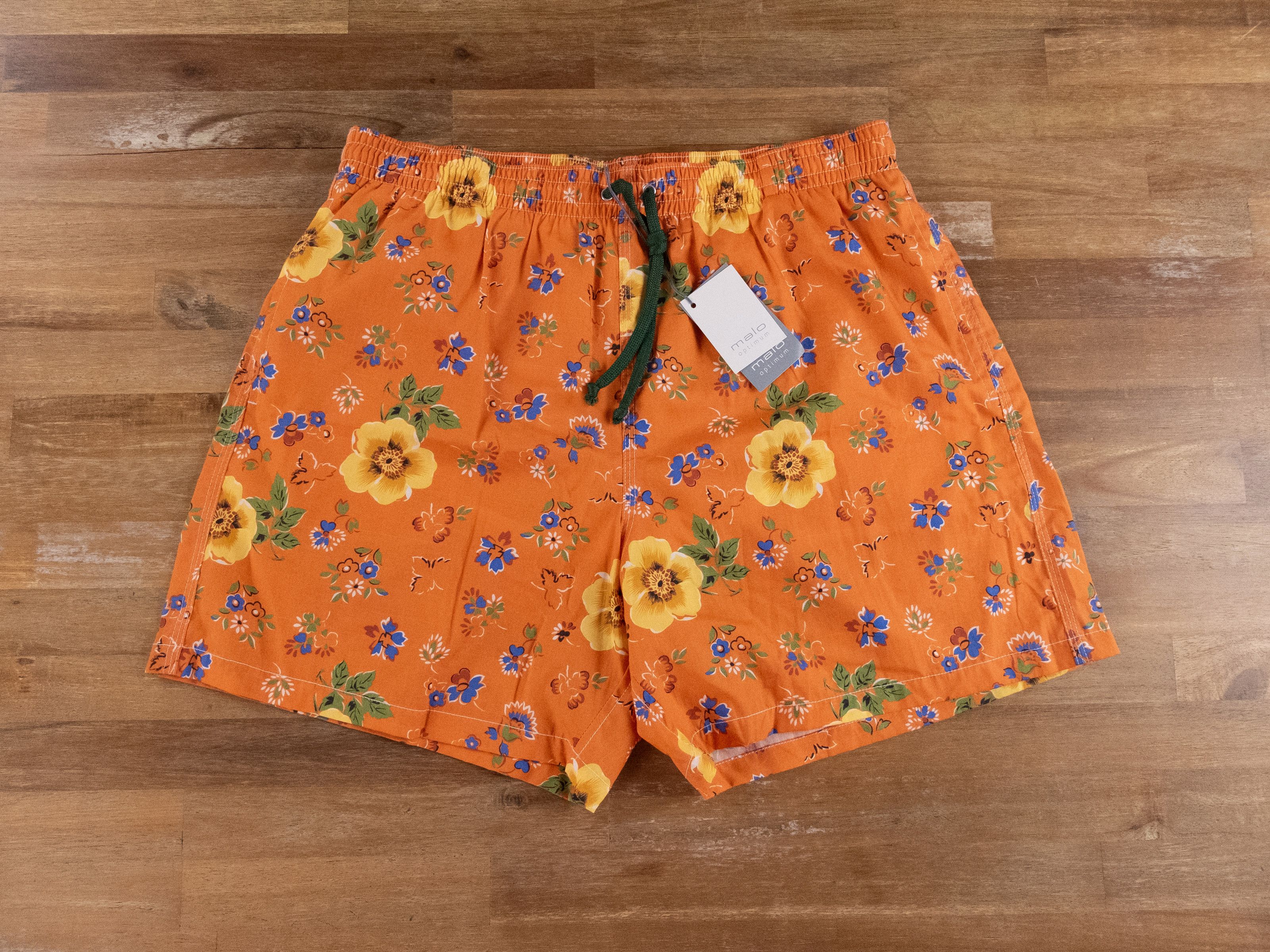 Image of Malo Optimum Orange Floral Print Swim Shorts Xxl Italy, Men's (Size 38)