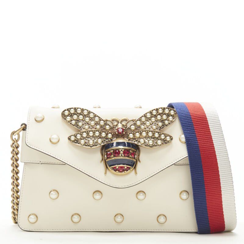 Gucci GUCCI Queen Margaret Embellished Bee pearl stud white flap crossbody bag Size ONE SIZE - 1 Thumbnail