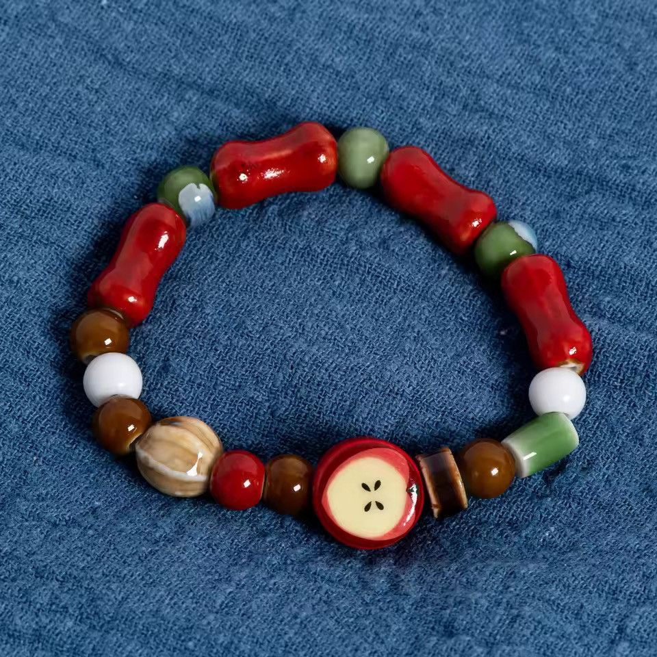 Jewelry Apple Fruit Bone Bead Ceramic Bracelet Size ONE SIZE - 1 Thumbnail