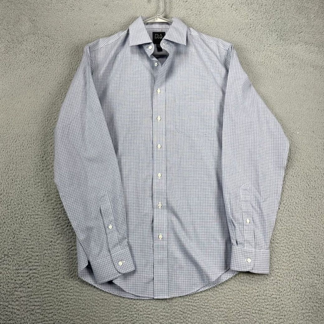 Jos. A. Bank Jos. A. Bank Shirt Mens 15-35 Traveler Blue Plaid Dress Tailored Fit Button Up Shirt Size 40R - 4 Thumbnail
