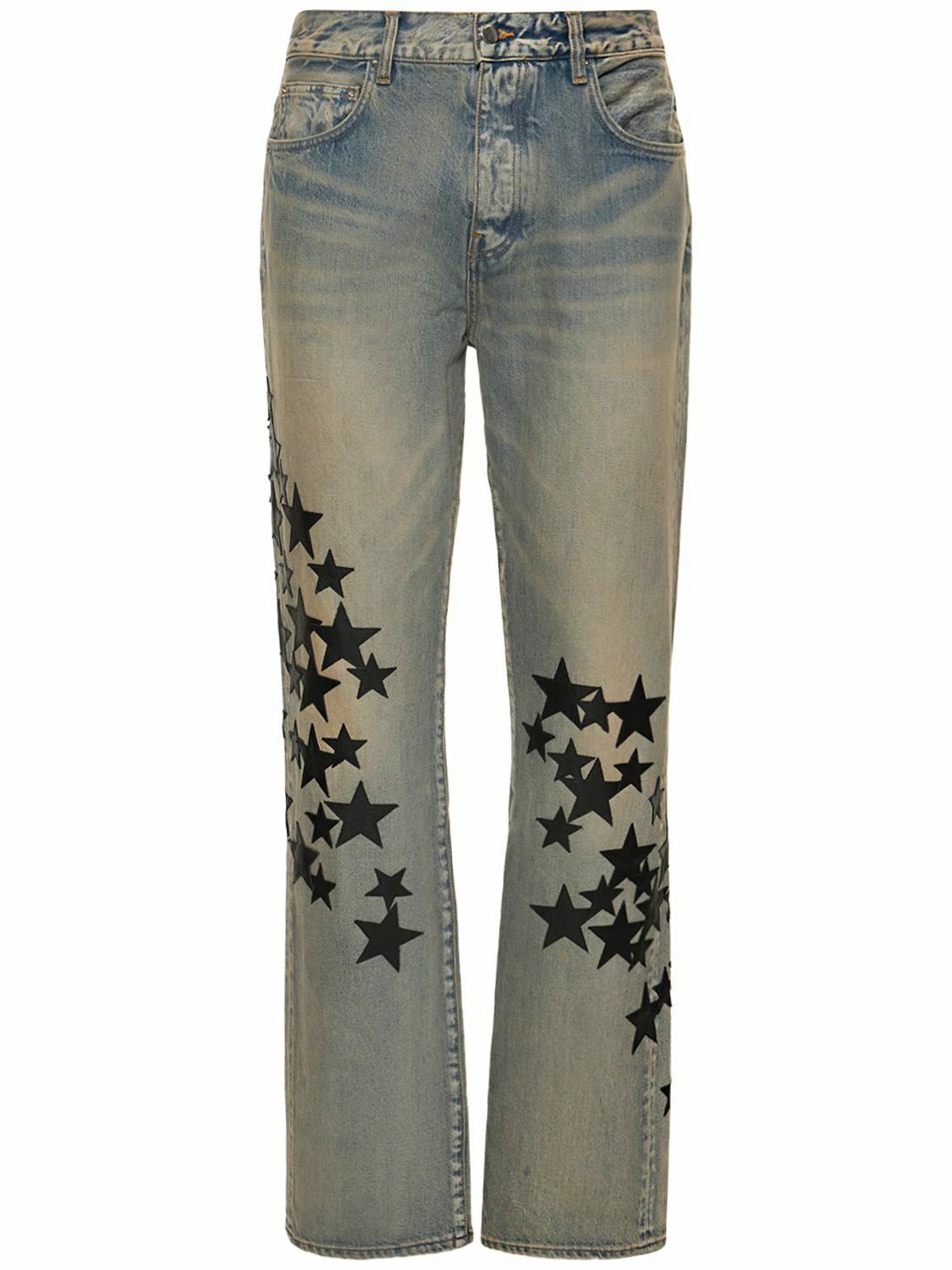 o1mle1224 Leather Star Straight Jean in Light Blue