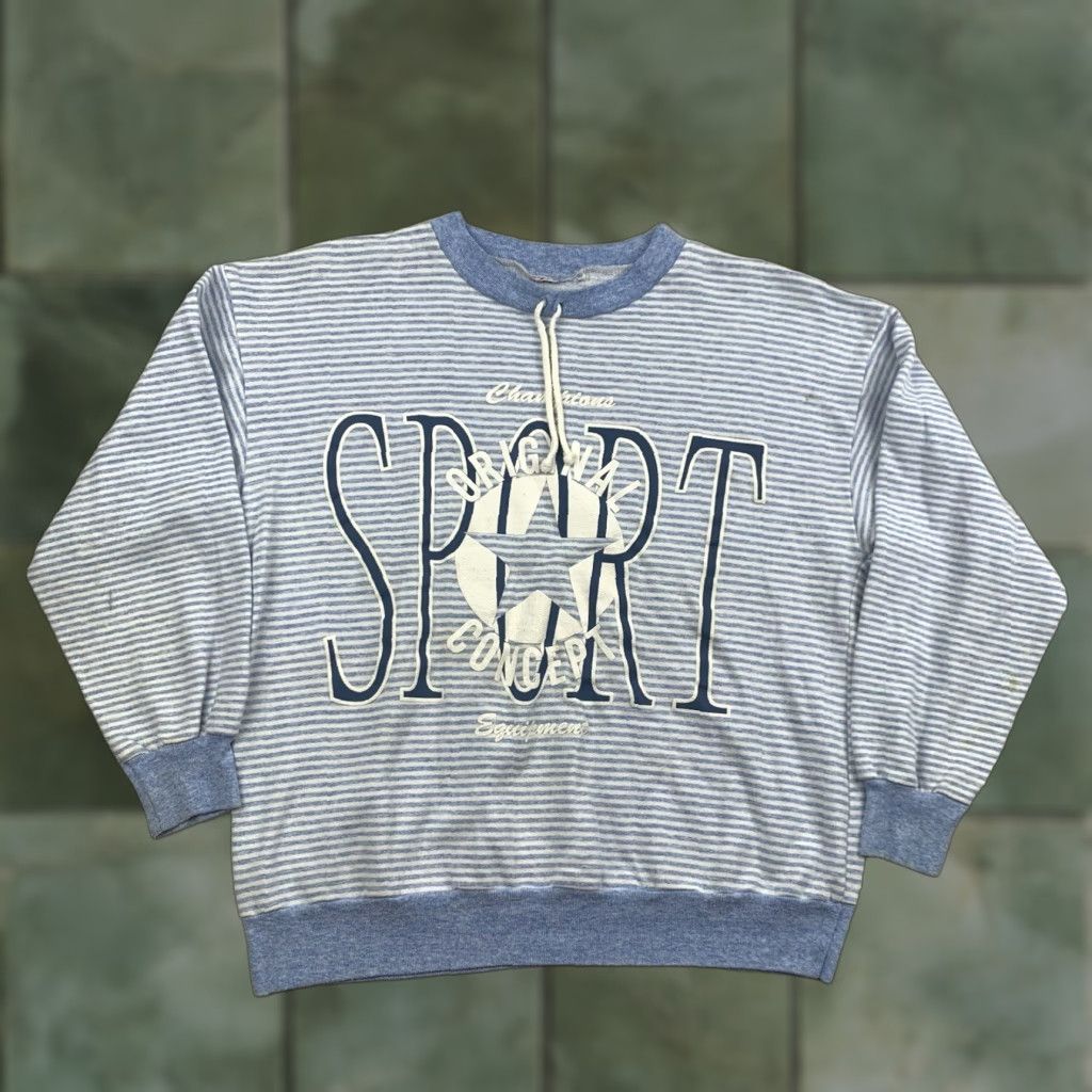 Vintage VINTAGE Sweatshirt Adult Small Blue Striped Drawstring Pullover 90s Beach Mens Size US S / EU 44-46 / 1 - 1 Thumbnail