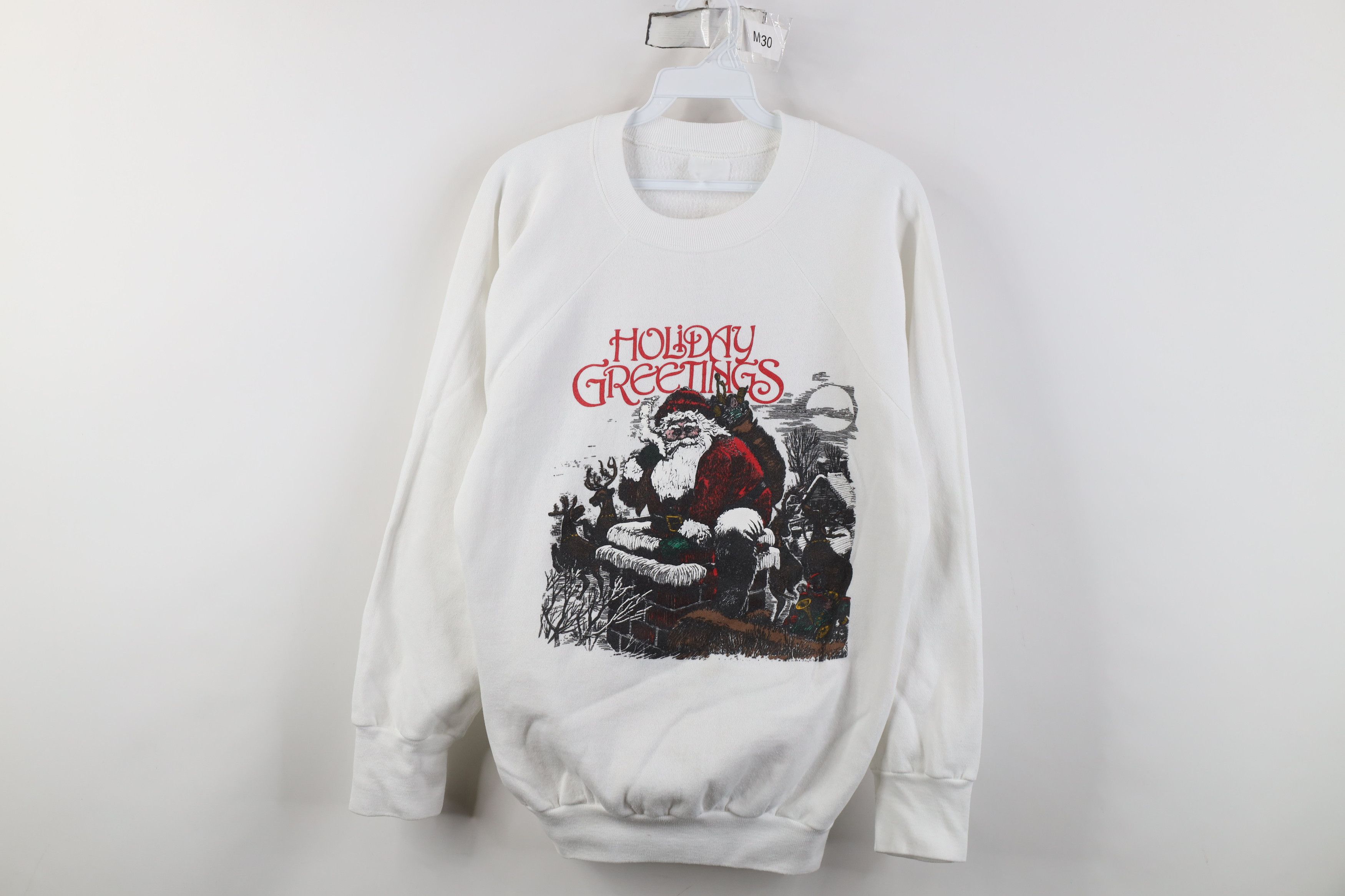 Vintage Vintage 80s 90s Greetings Christmas Santa Claus Sweatshirt Size L / US 10 / IT 46 - 1 Thumbnail