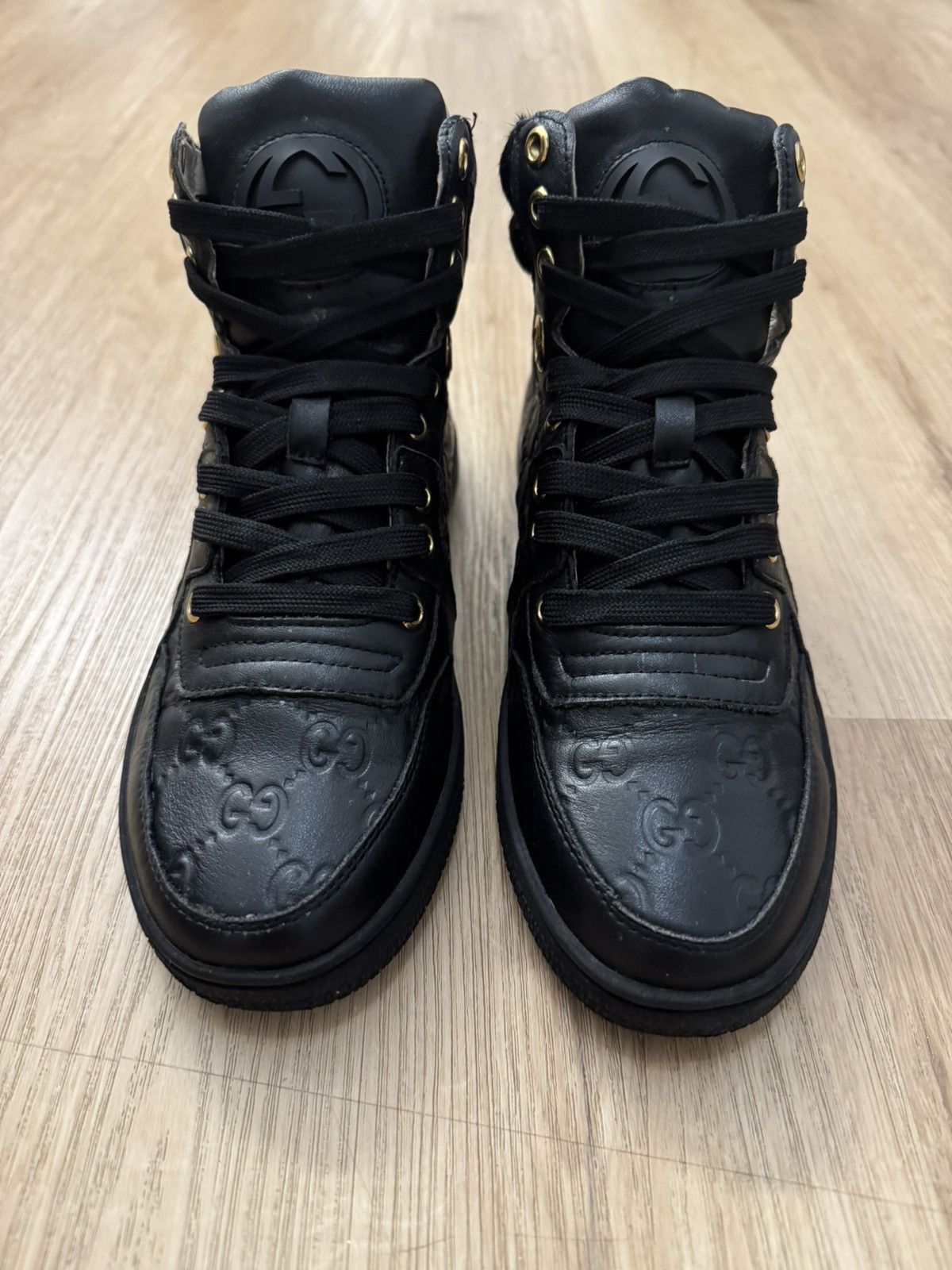 Gucci Gucci GG Monogram Black Leather High Top Sneakers 38 Size US 8 / IT 38 - 5 Thumbnail