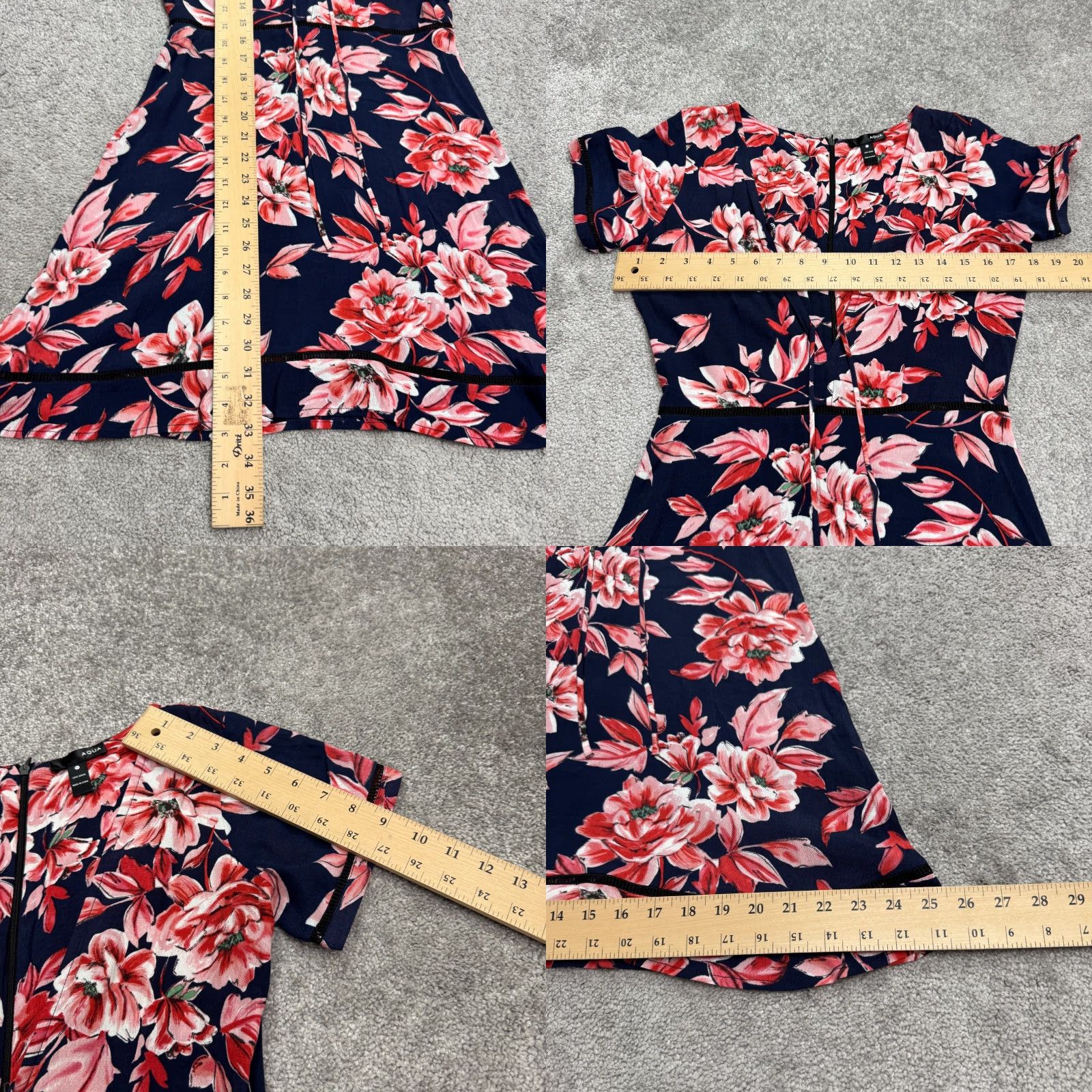 AQUA Aqua Floral Mini Dress Women M Navy Pink V-Neck Rayon Boho A-Line Short Sleeve Casual Beach Bohemian Flower Knit Pattern Multicolor Dress Size M / US 6-8 / IT 42-44 - 8 Thumbnail