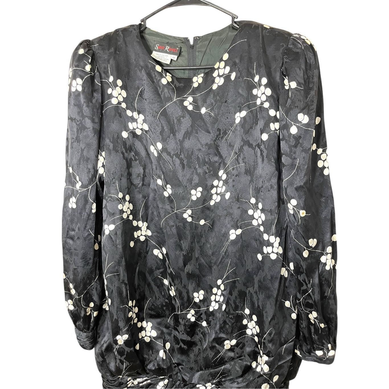 Other Vintage 1980's Saint Romei Sz 12 100% Silk Dress Black Flora Size XL / US 12-14 / IT 48-50 - 2 Thumbnail