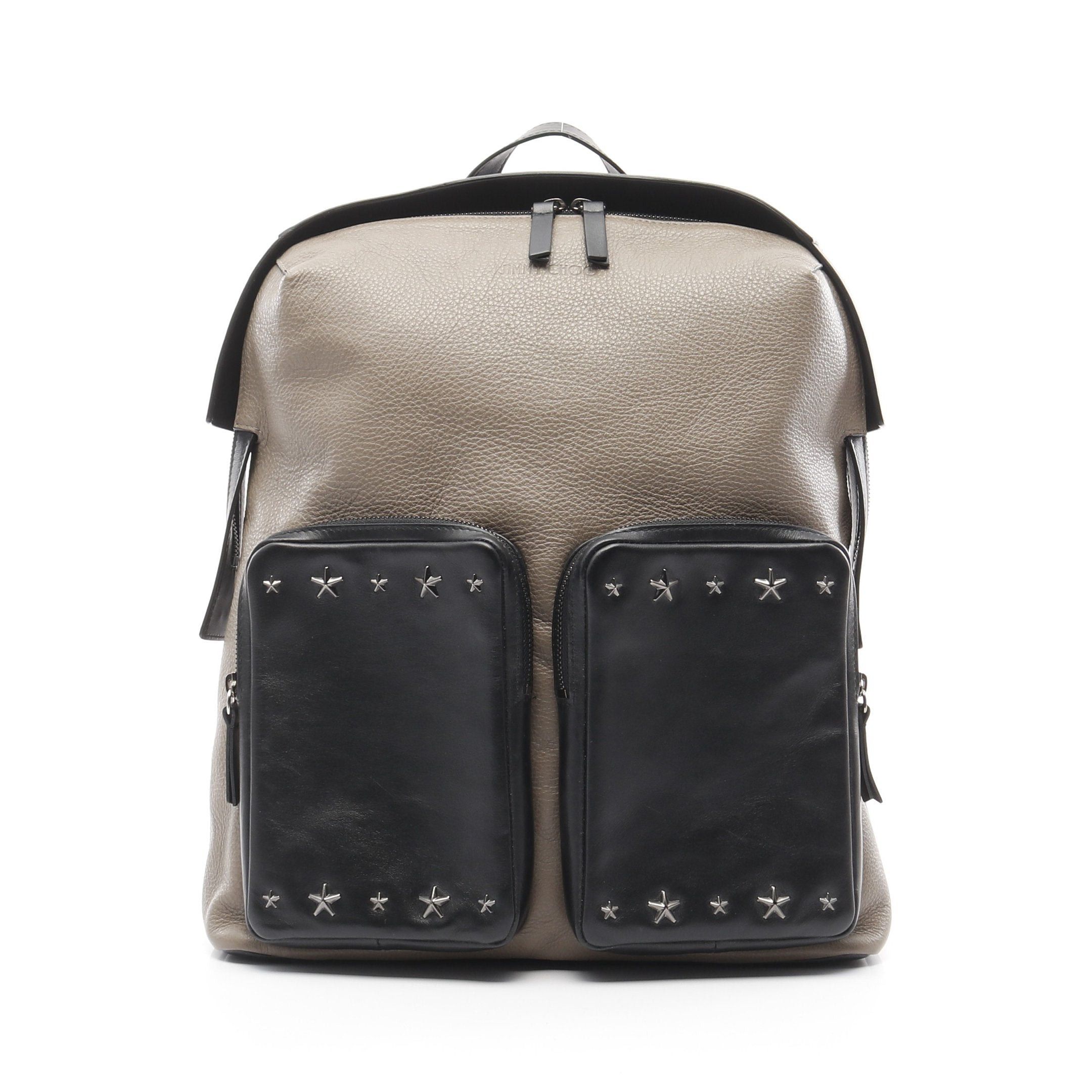Jimmy Choo Lenox Backpack Rucksack Star Studs Leather Gray Brown Black