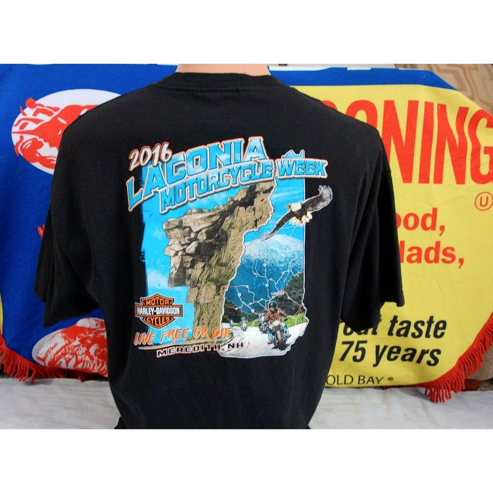 Harley Davidson Harley-Davidson Motorcycles Shirt Mens 2XL Black Graphic Print Double-Sided Laconia Bike Week Meredith NH USA 2016 Vintage? No Size US XXL / EU 58 / 5 - 6 Thumbnail
