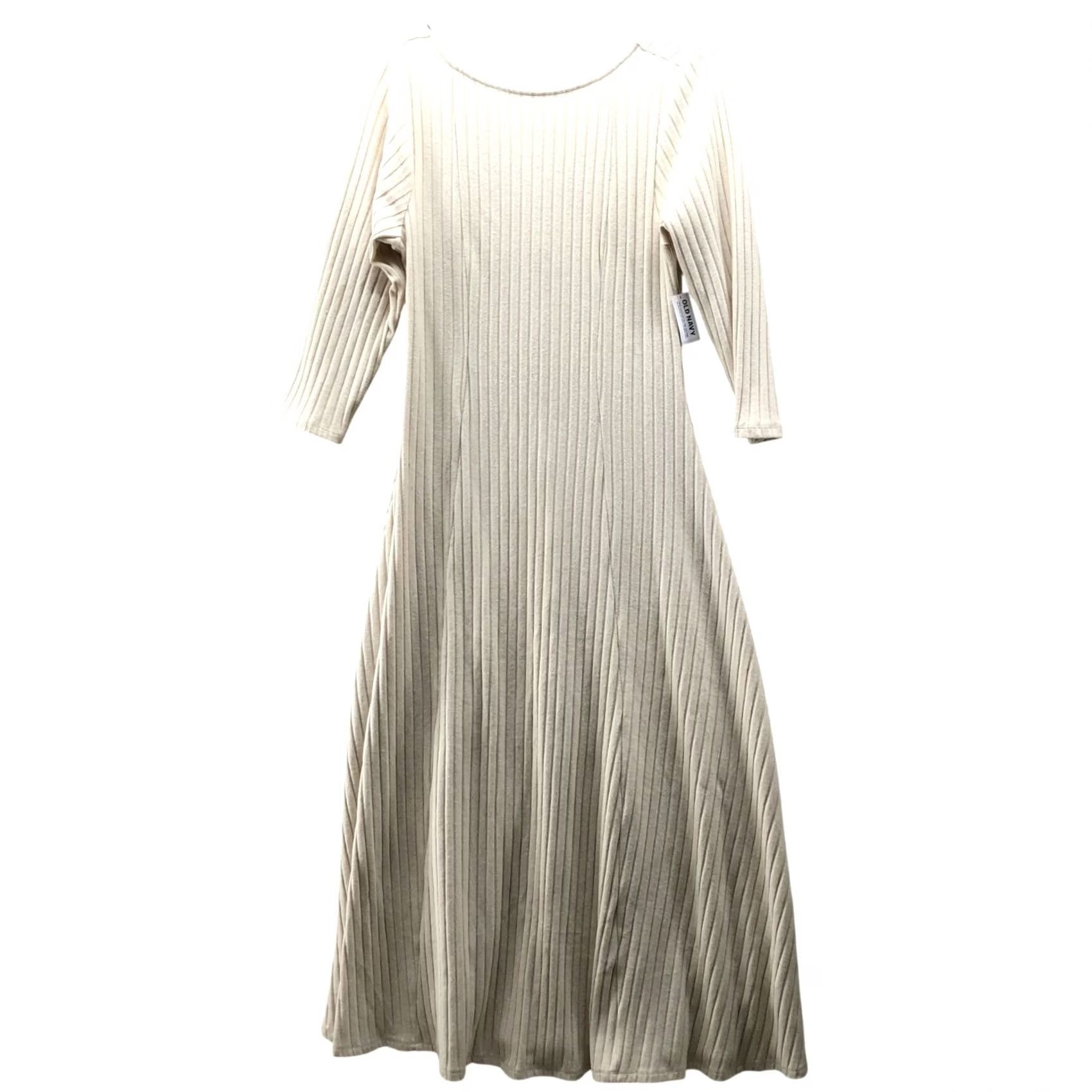 Old Navy Old Navy Maxi Sweater Dress L Beige Ribbed Long Sleeve A-Line Scoop Back Womens Size L / US 10 / IT 46 - 2 Thumbnail