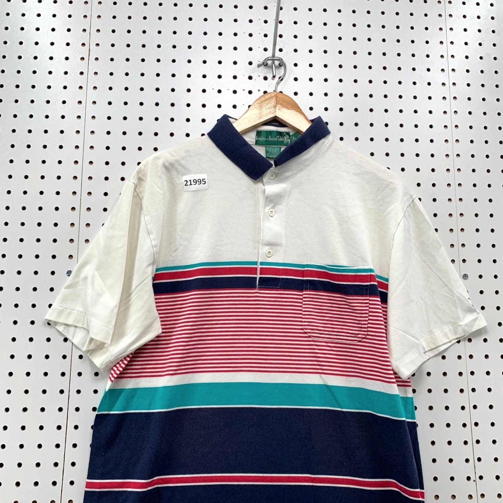 Vintage Knights Of Round Table Polo Shirt White Red Blue Striped Mens Large 21x28.5 Size US L / EU 52-54 / 3 - 5 Thumbnail