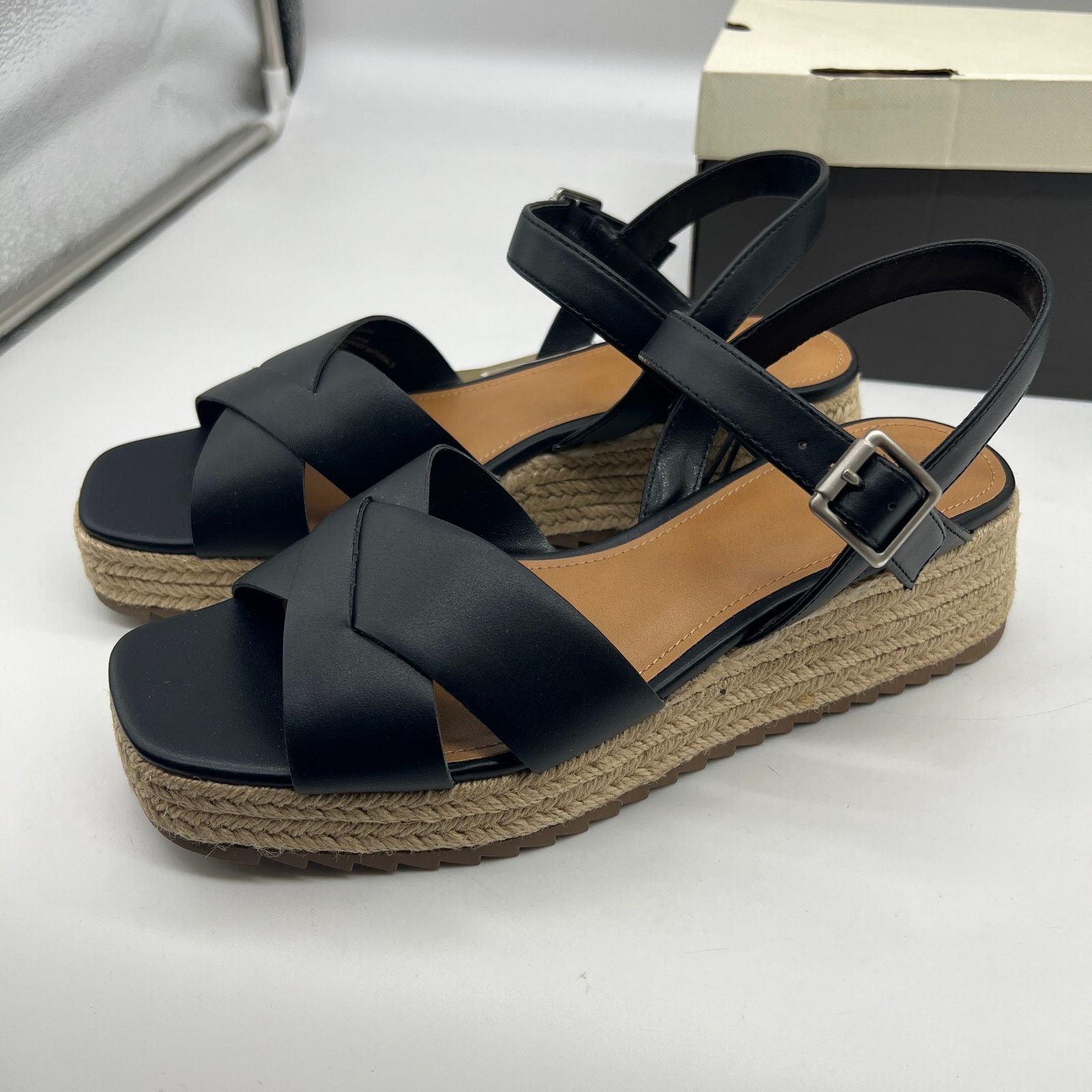 Other a.n.a Womens Eloise Wedge Sandals Black Casual Sh Size US 8.5 / IT 38.5 - 6 Thumbnail