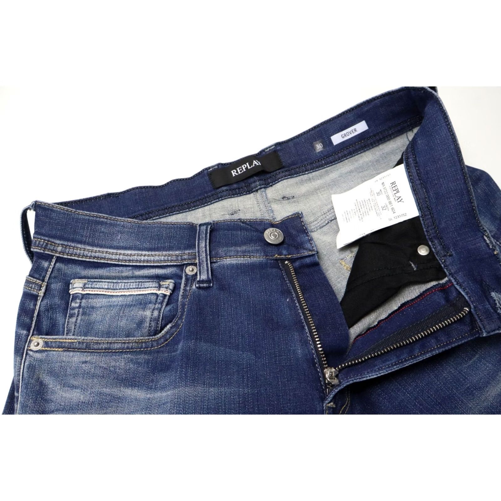 Replay REPLAY Grover Jeans Men's W30/L32 Blue Denim Whiskers Faded Zip Fly Slim Jeans Mens W30/L32 Blue Denim Whiskers Faded Zip Fly Size US 30 / EU 46 - 4 Thumbnail
