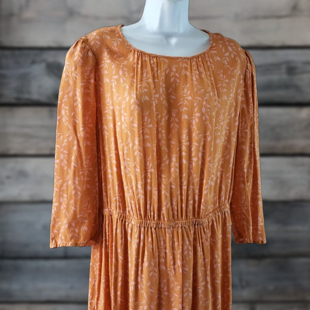 Vintage A New Day Womens Midi Dress XL Orange Pink Floral Rayon A-Line Button 46" Length 21" Width Floral Pattern Vintage No Size XL / US 12-14 / IT 48-50 - 1 Thumbnail
