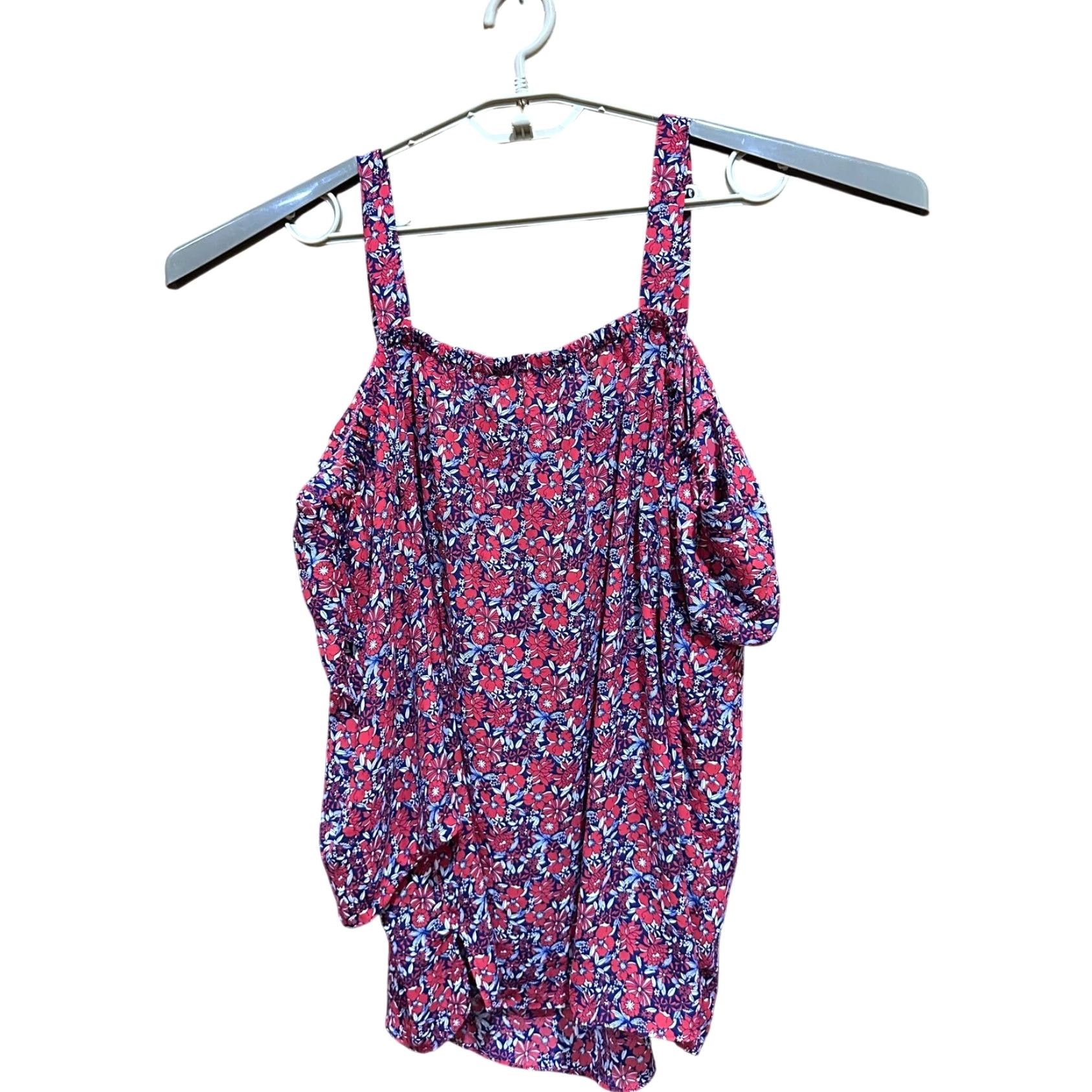 NYDJ NYDJ Blouse Plus 0X Red Floral Off the Shoulder Short Sleeve Tunic Womens Everyday Casual Summer Spring Fall Winter 0X Plus Polyester Machine Washable Size XL / US 12-14 / IT 48-50 - 3 Thumbnail